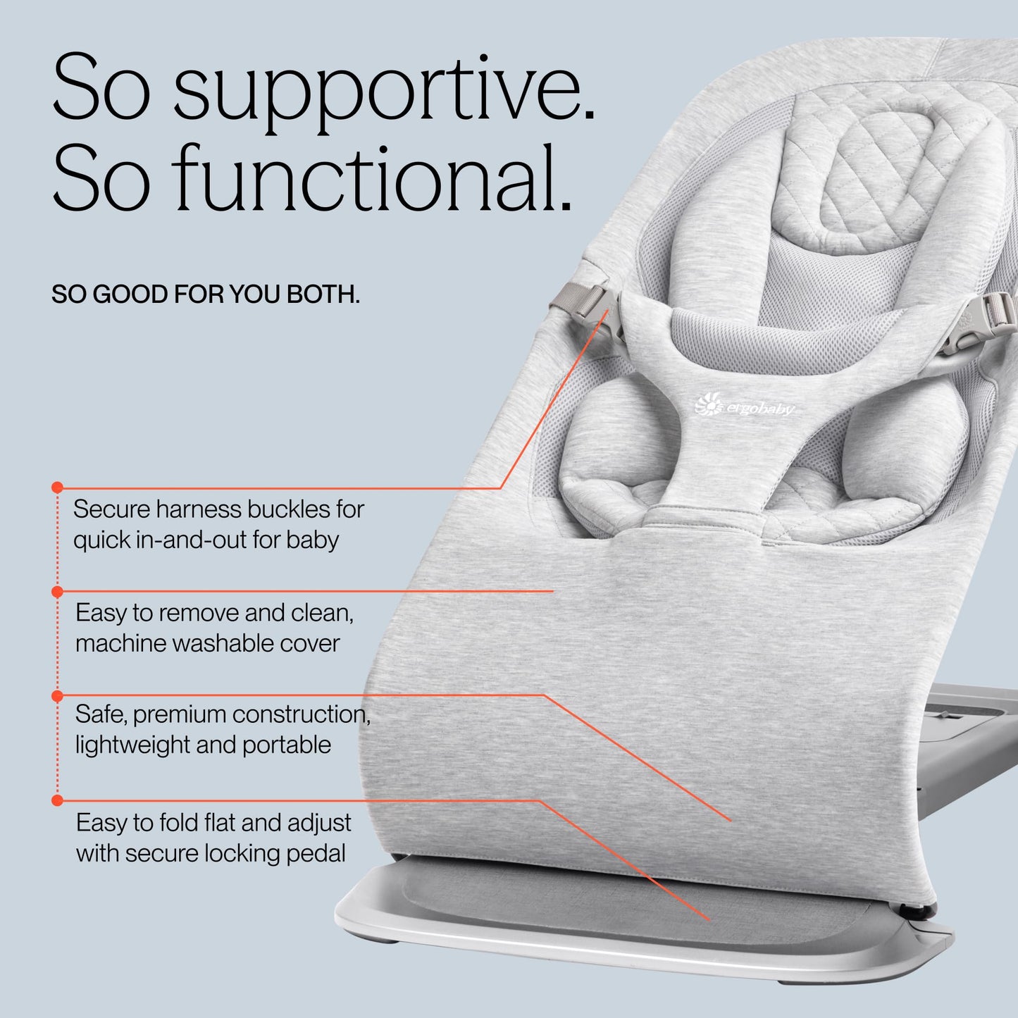 Ergobaby Evolve 3-in-1 Bouncer Seat for Babies and Toddlers 5.5-25lbs - Multi Position Baby Rocker Seat with Adjustable Heights, Secure Harness, Newborn Insert - Midnight Blue 🍁 All In One Marketplace Canada