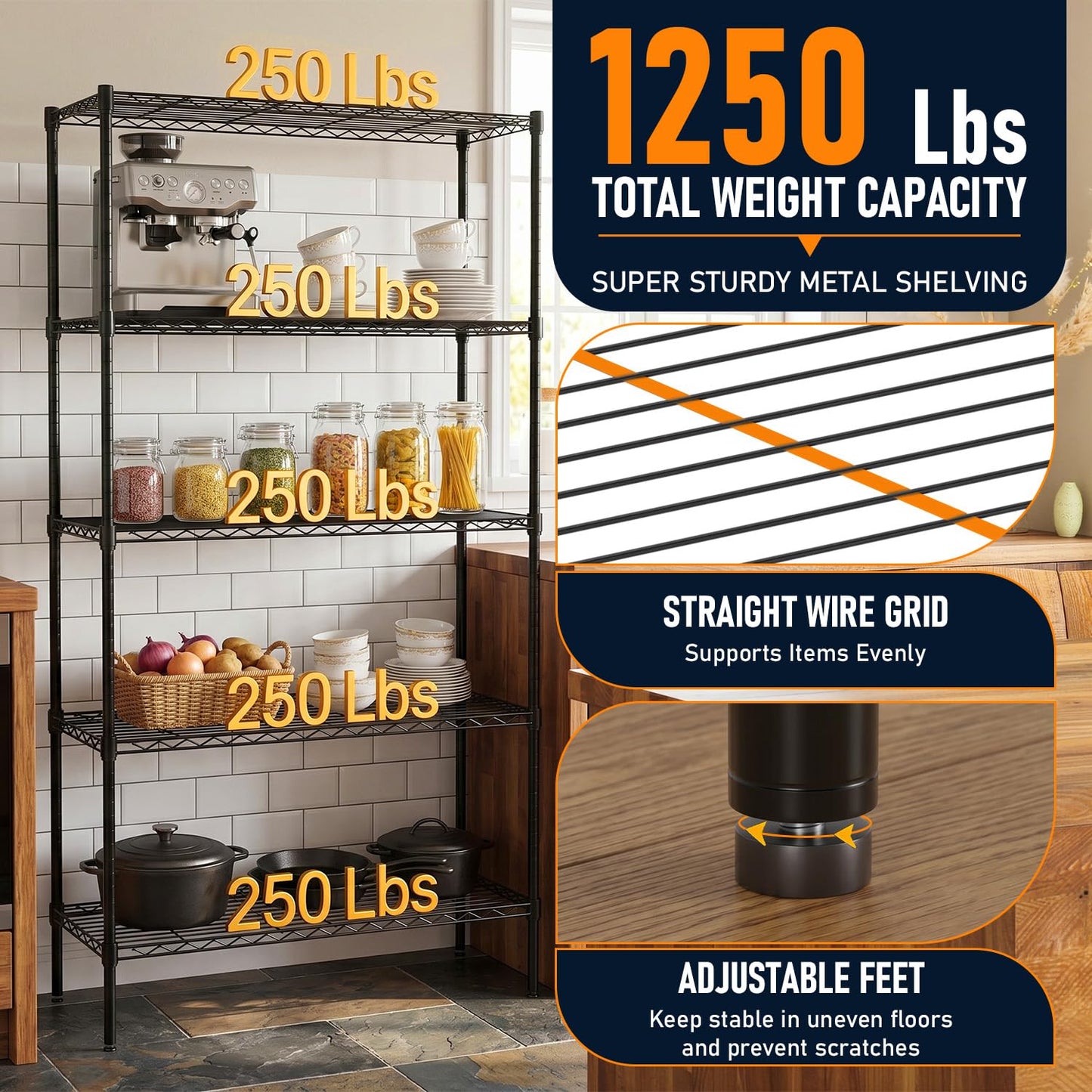 FDW Storage Shelves,Wire Shelving Unit Metal Shelves Heavy Duty Layer Rack Storage Rack Adjustable Utility (Black, 36"x 14"x 72") 🍁 All In One Marketplace Canada