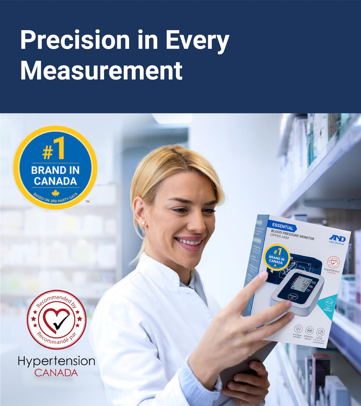 A&D Medical Blood Pressure Monitor for Home Use - UA-651CN - Upper Arm Precise BP Machine - Wide Range Cuff (8.6–16.5” / 22-42 cm) Easy To Use, One Click Operation, Adults, AA Batteries, 1-User 🍁 All In One Marketplace Canada
