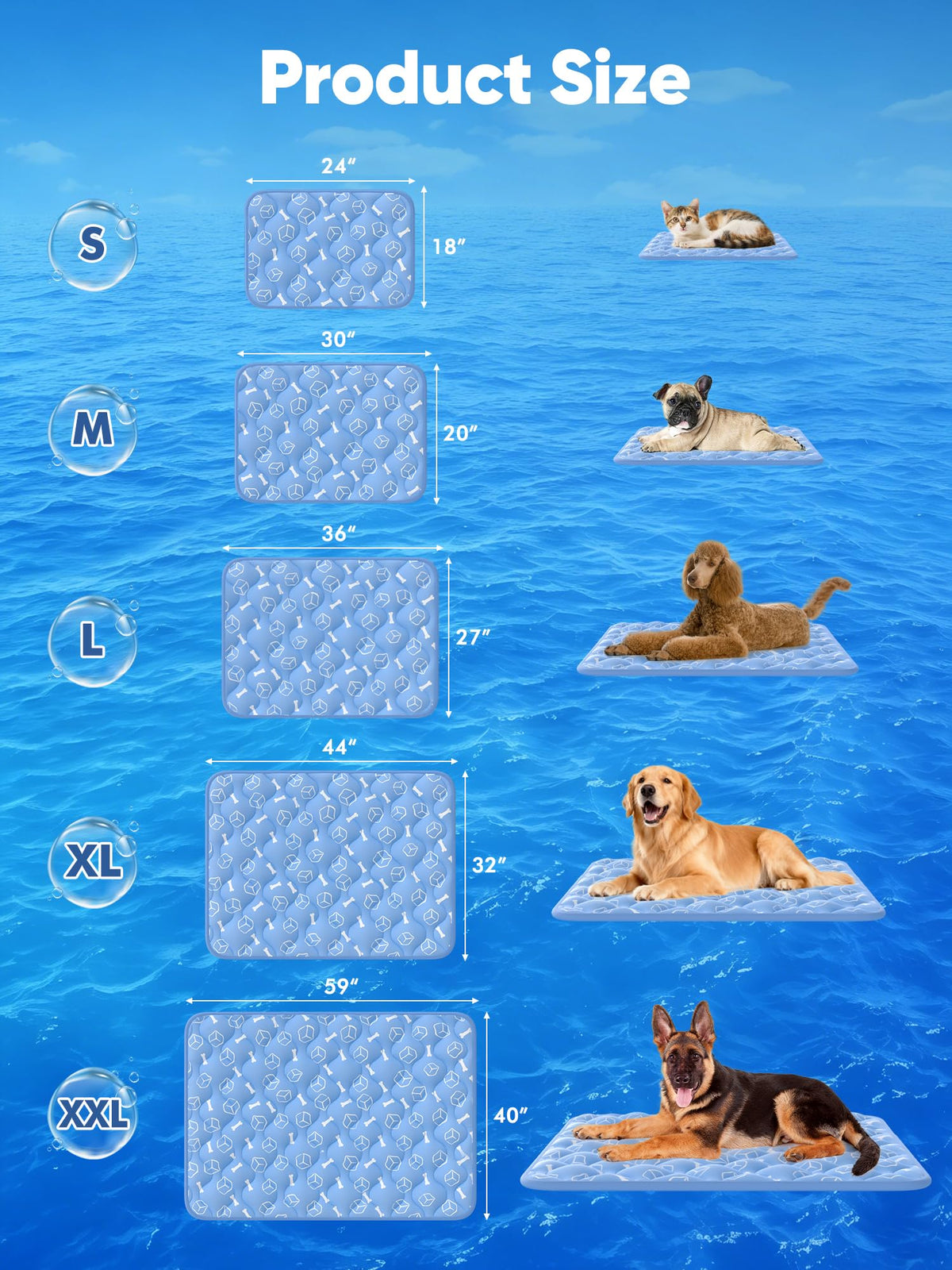 【Upgraded】Rywell Extra Large Dog Cooling Mat 44"x32" Thickened Self-Cooling Pad for Large Dogs, Arc-Chill Waterproof Non-Slip, Washable Pet Cooling Bed Mat for Crate, Sofa, Kennel, Grey,Q-Max>0.5 Blue 🍁 All In One Marketplace Canada