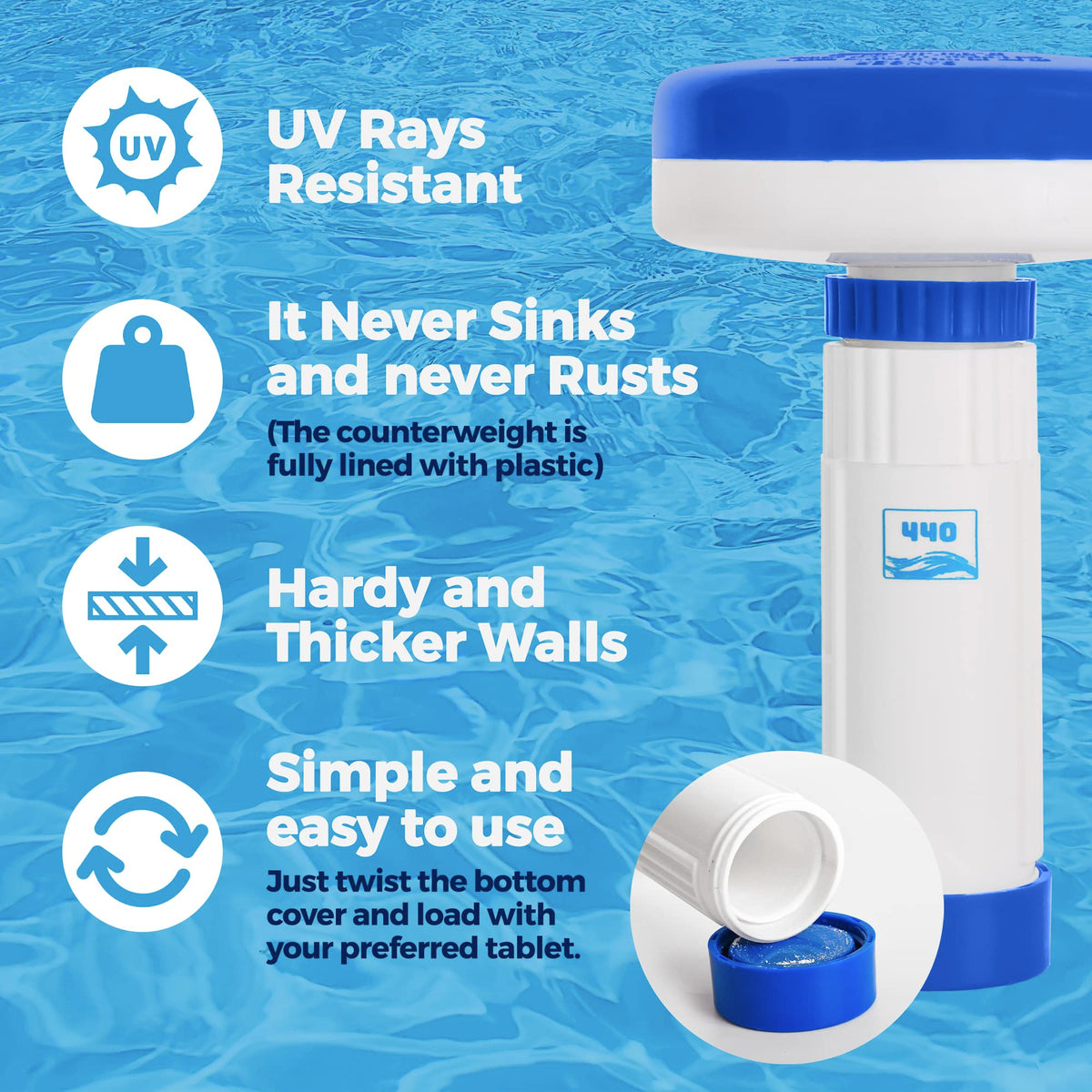 440 Mini Premium Floater Dispenser for Spa, Hot Tub and Small Pools for 1 Inch Chlorine or Bromine Tablets. (Tablets NOT Included) Adjustable Chemical Float from 0 to 13 Flow Control 🍁 All In One Marketplace Canada