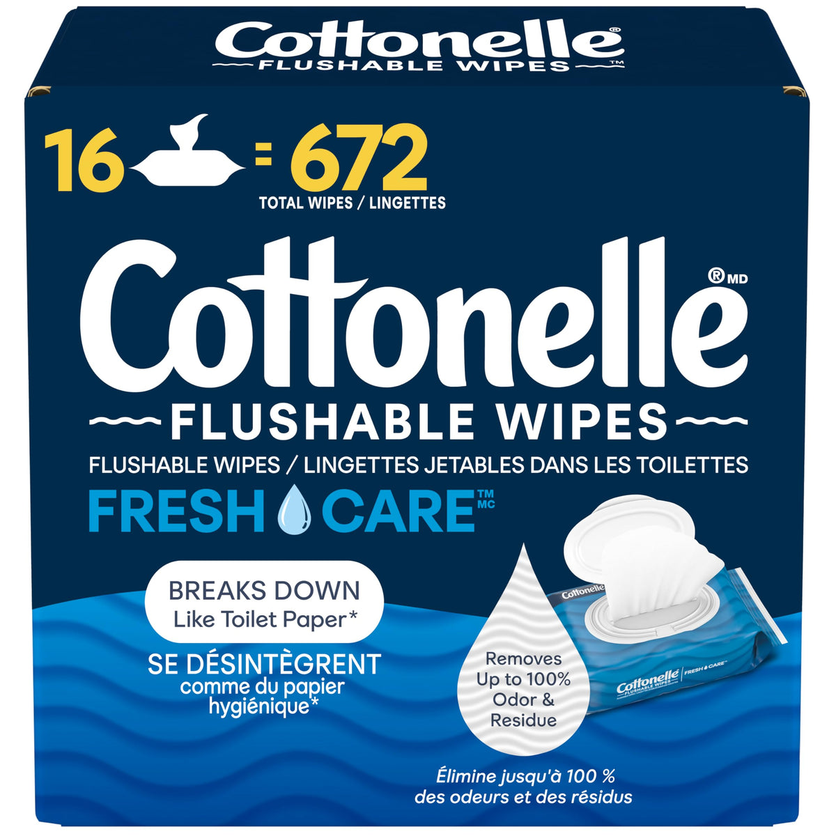 Flushable Wet Wipes, Cottonelle FreshCare, Biodegradable & Septic Safe, 16 Flip-Top Packs of 42 (672 Wipes) 🍁 All In One Marketplace Canada