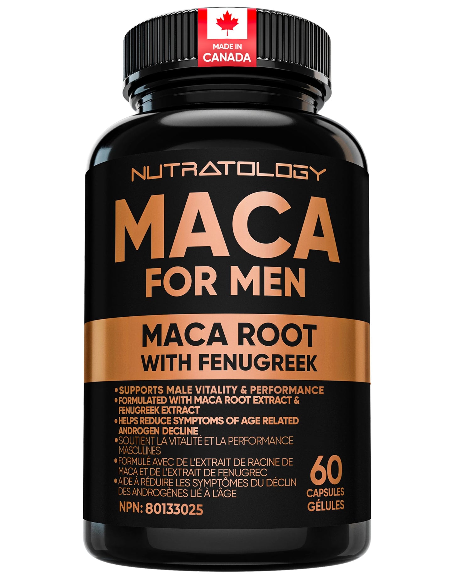 Nutratology® Maca for Men | Canadian Made | Helps Increase Stamina & Energy | Formulated with a 6:1 Extract & 33:1 Fenugreek Extract | Maca Root With Fenugreek Supplement for Men | 60 Capsules 🍁 All In One Marketplace Canada