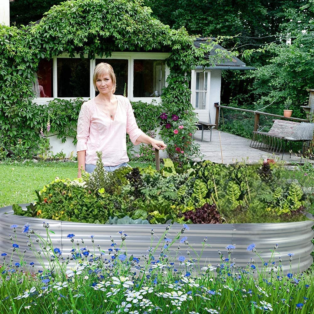 Land Guard Galvanized Raised Garden Bed Kit, Galvanized Planter Raised Garden Boxes Outdoor, Oval Large Metal Raised Garden Beds for Vegetables…… 🍁 All In One Marketplace Canada