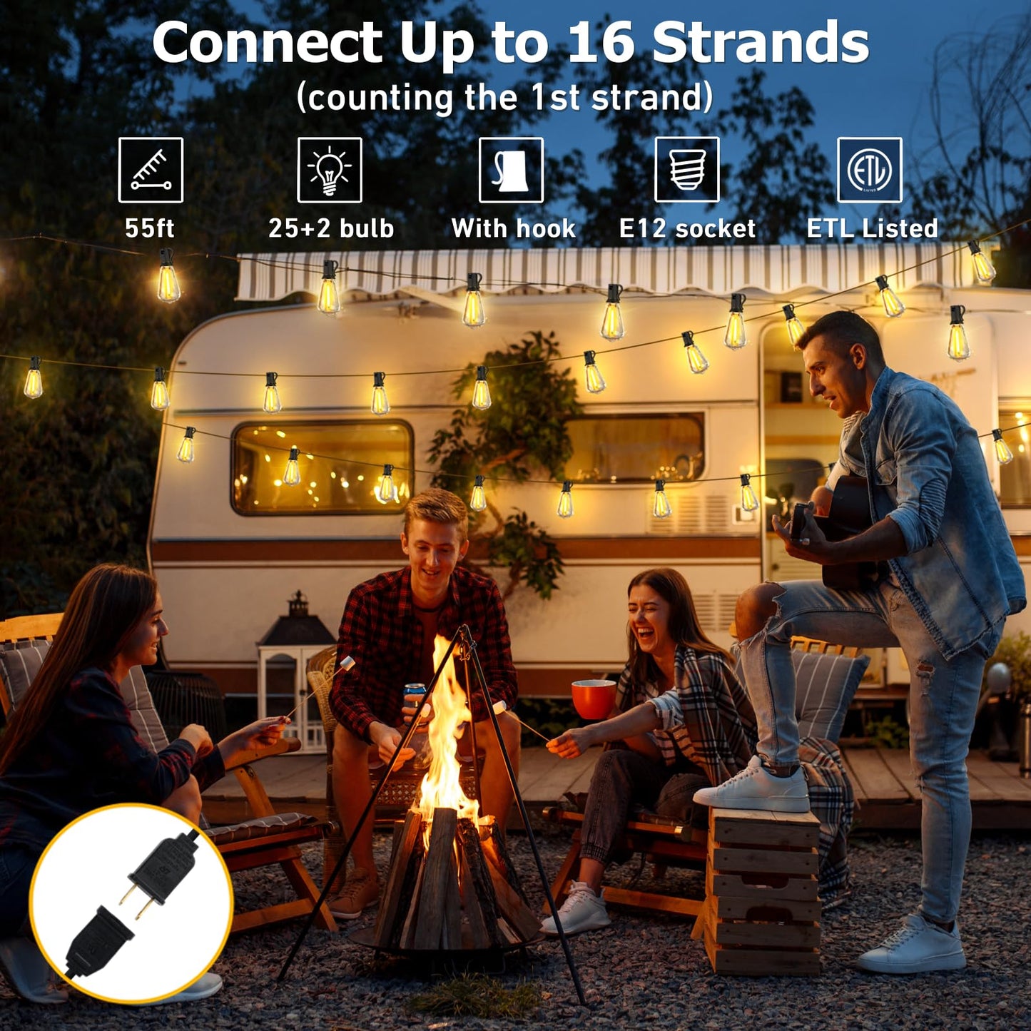 55FT Outdoor String Lights with 27 Shatterproof LED Edison Bulbs (2 Spares), Waterproof ST38 Patio Lights Dimmable, Connectable Hanging Outdoor Lights for House Backyard Garden, 2700K 🍁 All In One Marketplace Canada