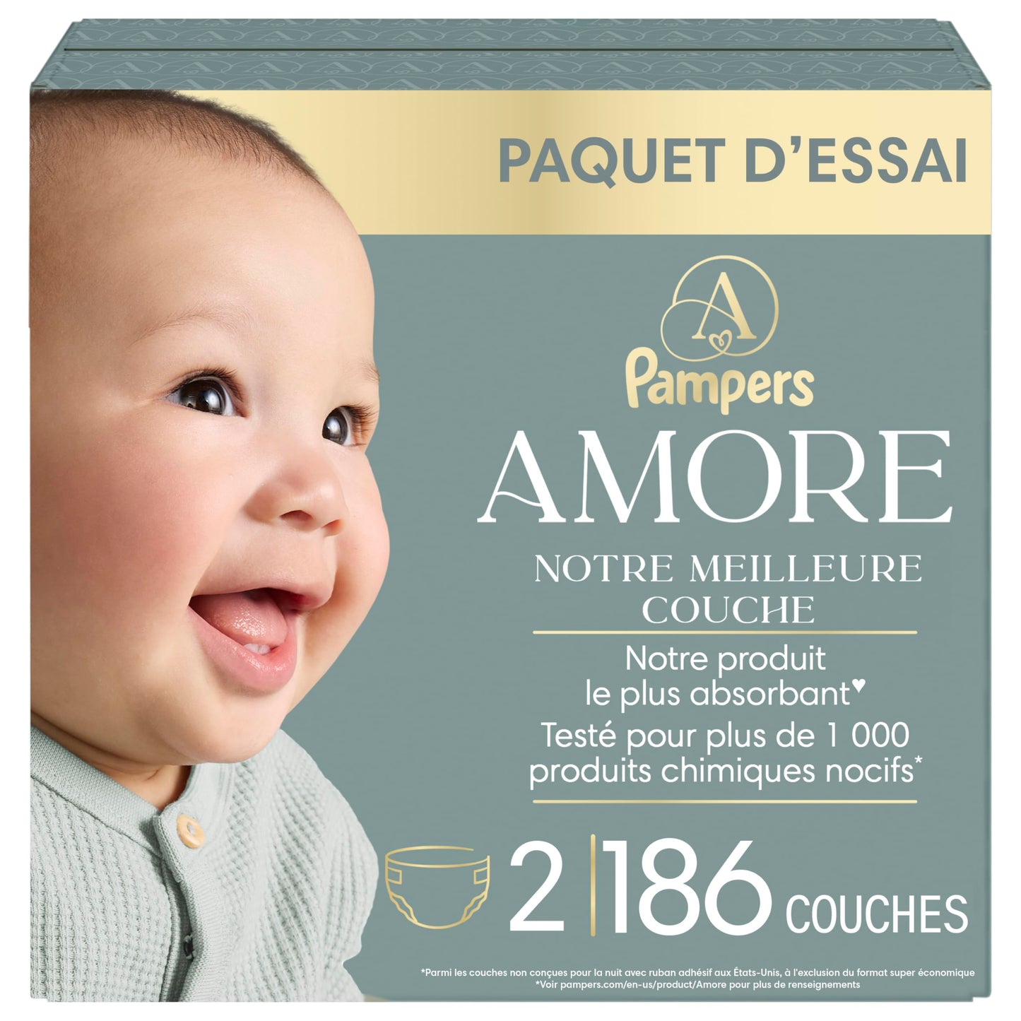 Pampers AMORE, Size 2, Our Best Diaper, 1 Pack (Count of 186) 🍁 All In One Marketplace Canada