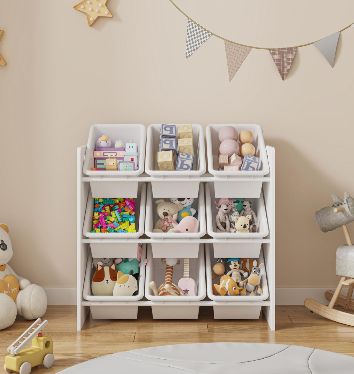 Lennox Furniture Toys Storage Organizer 9 Plastic Bins in White (JWTR-03006 white) 🍁 All In One Marketplace Canada