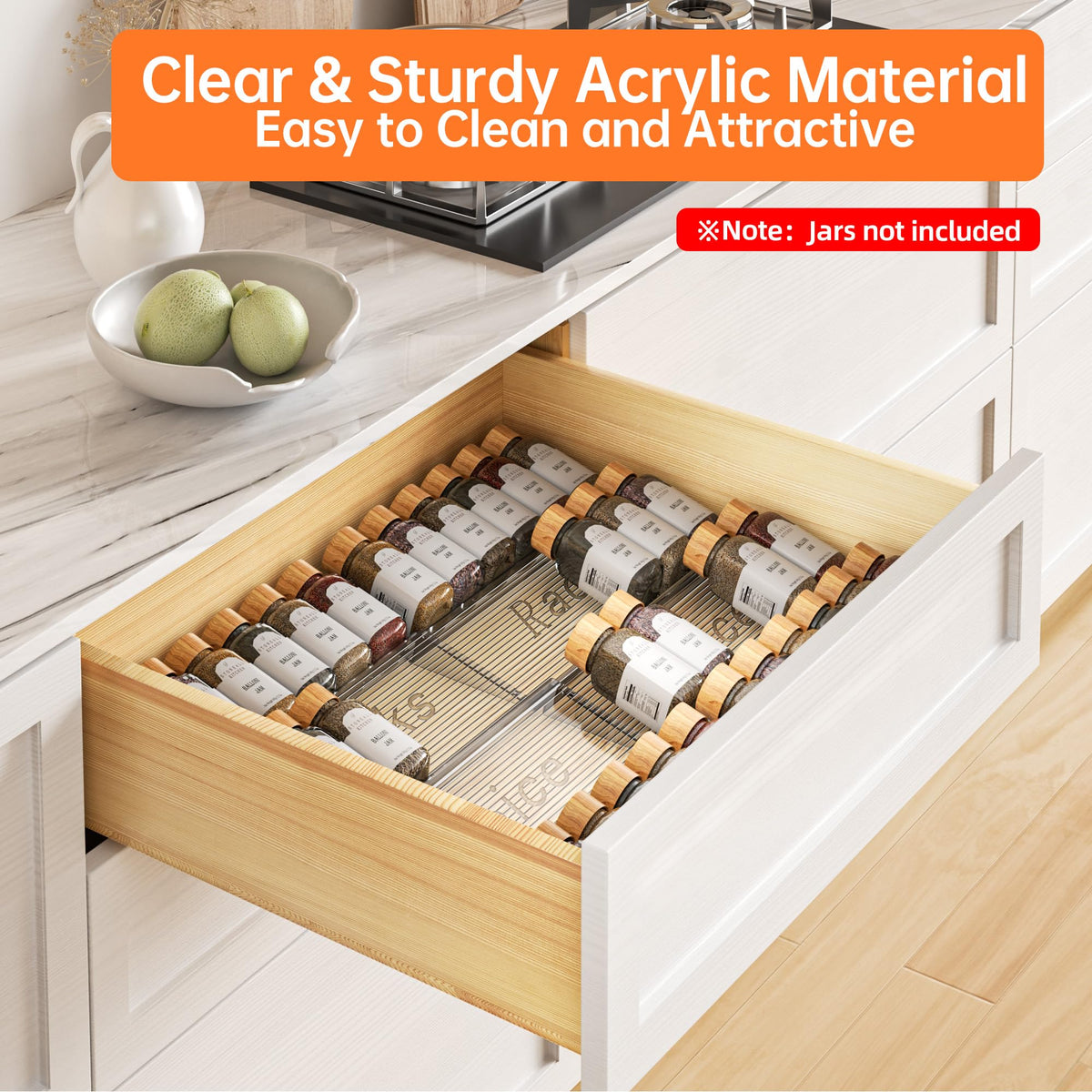 PanPanPal Spice Drawer Organizer, 4 Tier- 4 Pack Clear Acrylic Drawer Seasoning Organizer, Expandable From 11'' to 22'' Kitchen Spice Rack Organizers and Storage for Drawer (Jars not included) 🍁 All In One Marketplace Canada