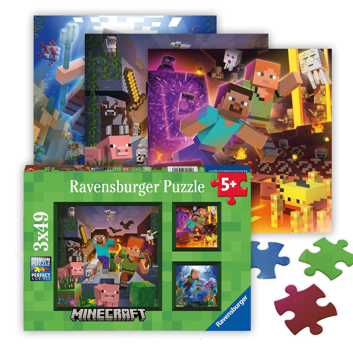 Ravensburger Minecraft Biomes 3 x 49 Piece Jigsaw Puzzle Set for Kids - Every Piece is Unique, Pieces Fit Together Perfectly 🍁 All In One Marketplace Canada