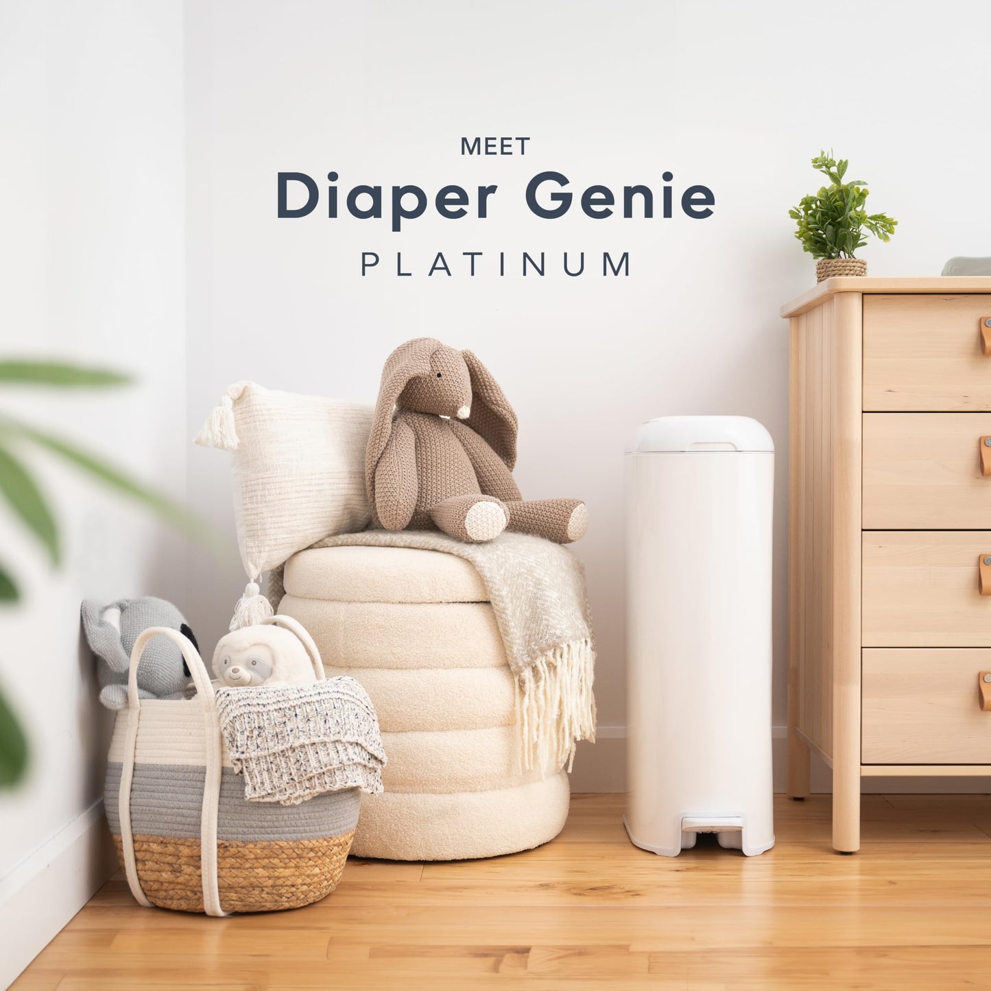 Diaper Genie Platinum Diaper Pail, White - Made in Durable Stainless Steel and Includes 1 Easy Roll Refill with 18 Bags 🍁 All In One Marketplace Canada