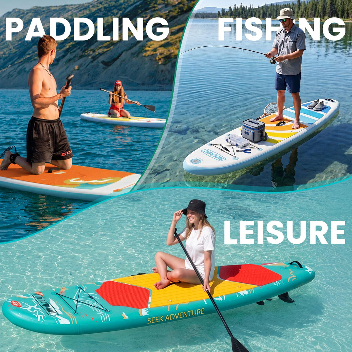 Overmont Inflatable Paddle Board 10'7" x 33" x 6", Extra Wide SUP for Adults & Beginners, 350 lb Stand Up Paddle Board with Adjustable Paddle, Pump, 3 Fins, Leash, Backpack & Repair Kit 🍁 All In One Marketplace Canada
