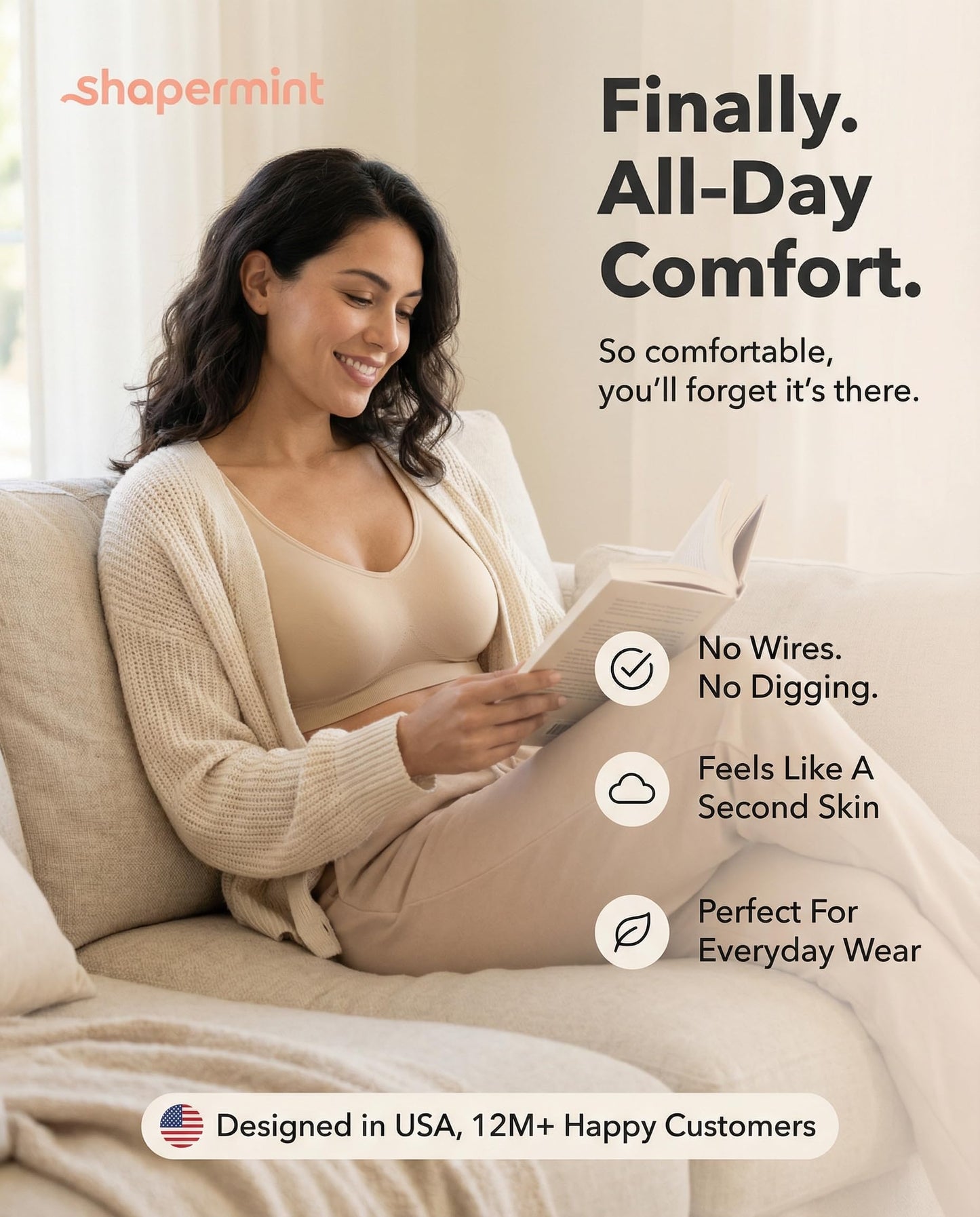SHAPERMINT Wireless Bras for Women - Full Support Seamless Bralette, Compression Sports Bra, Plus Size Minimizer Bras, Padded Wirefree Bra for Women Nude 🍁 All In One Marketplace Canada