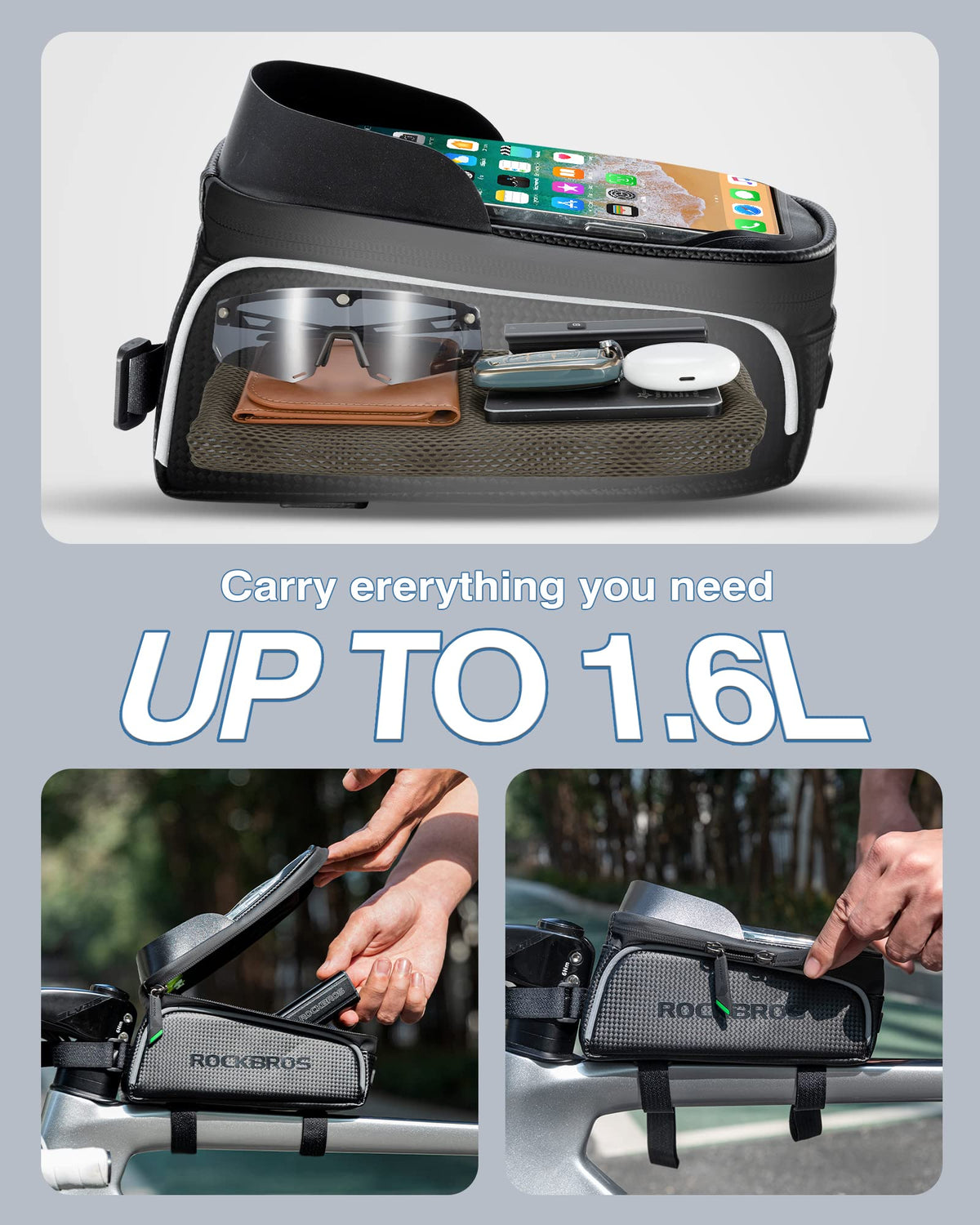 ROCKBROS Bike Phone Frame Bag 1.6L Bike Bag Waterproof Bike Accessories Touch Screen Bicycle Phone Case Compatible Phone Under 7” 🍁 All In One Marketplace Canada