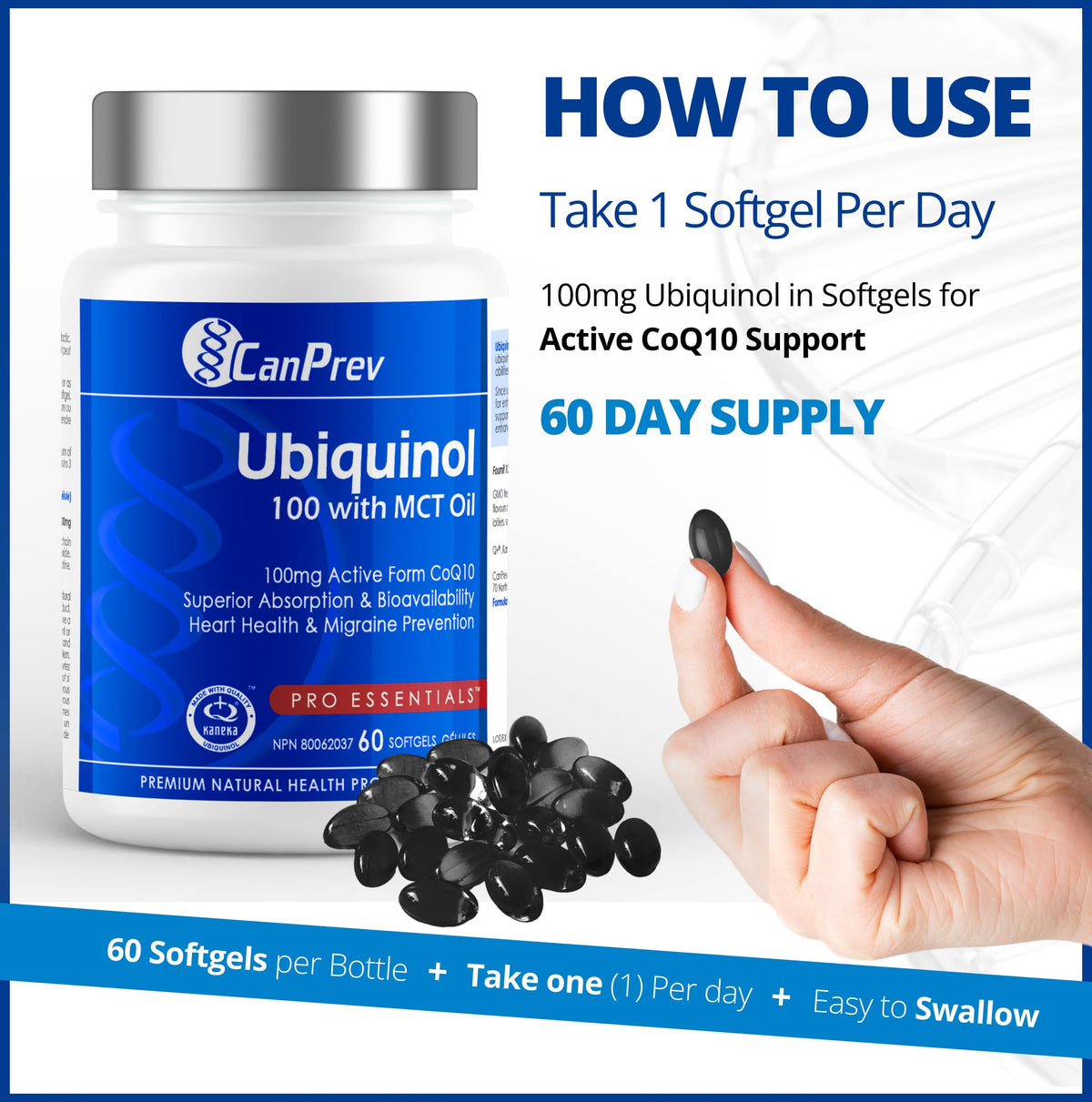 CanPrev Ubiquinol 100mg with MCT Oil, 60 Softgels, 2-Month Supply, CoQ10 Supplement for Heart & Cardiovascular Support, Enhanced Absorption, Non-GMO & Gluten Free, Coenzyme Q10 for Energy & Vitality 🍁 All In One Marketplace Canada