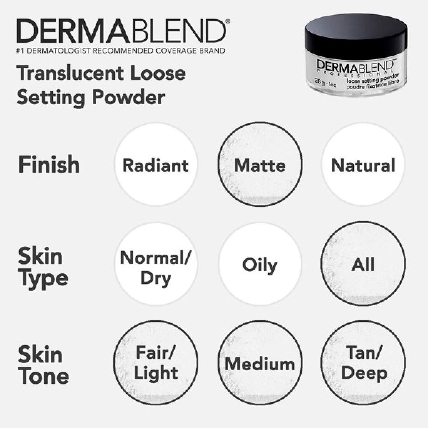Dermablend Loose Setting Powder, Translucent Powder for Face Makeup, Mattifying Finish and Shine Control, 28g 🍁 All In One Marketplace Canada