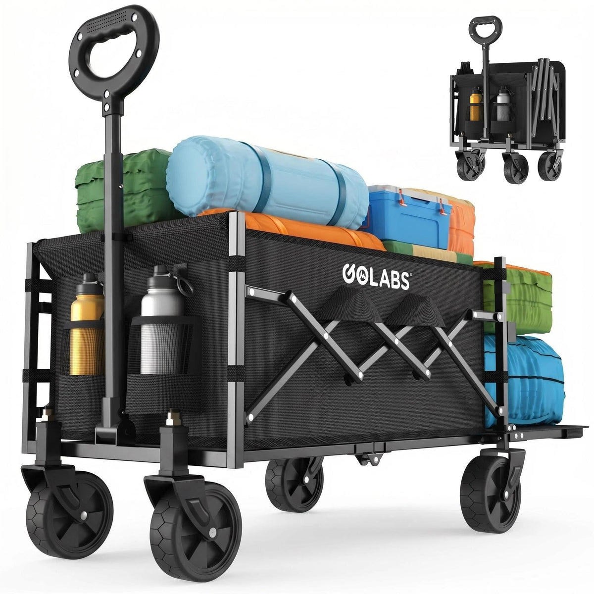 Golabs Collapsible Wagon Cart Max 350lb Load & Expandable Storage 100L, Double Bearing Design for Flexible Steering, Foldable Heavy Duty Garden Cart with 2 Cup Holders for Groceries, Garden & Camping 🍁 All In One Marketplace Canada