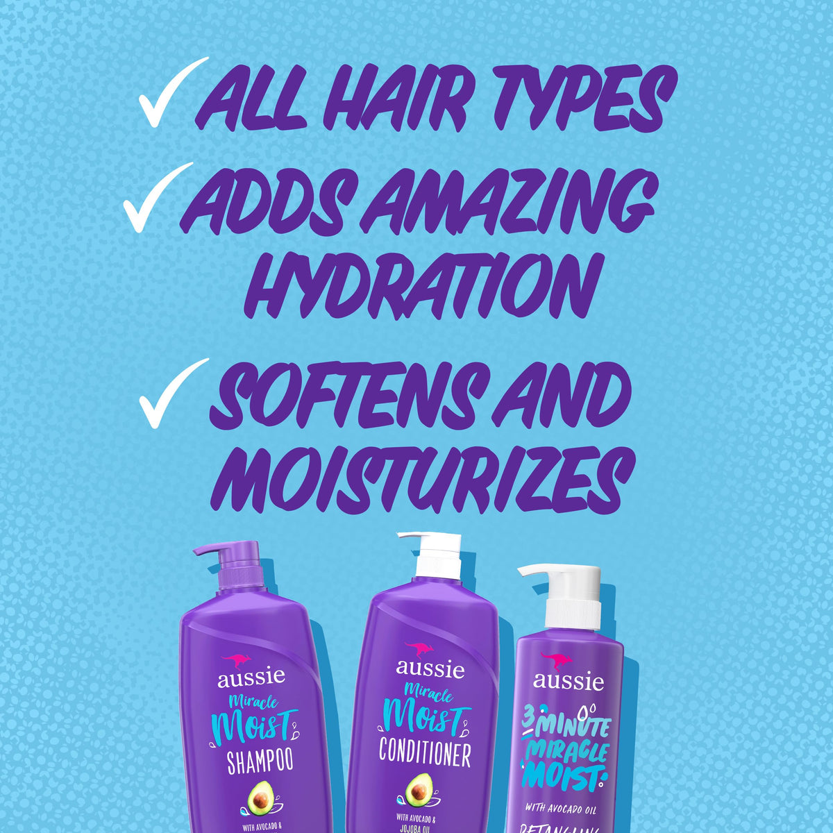 Aussie Miracle Moist Shampoo 778 mL, Miracle Moist Conditioner 778 mL, 3 Minute Miracle Deep Conditioner Hair Treatment 475 mL, Infused with Avocado & Australian Jojoba Oil, 2.03 L Total 🍁 All In One Marketplace Canada