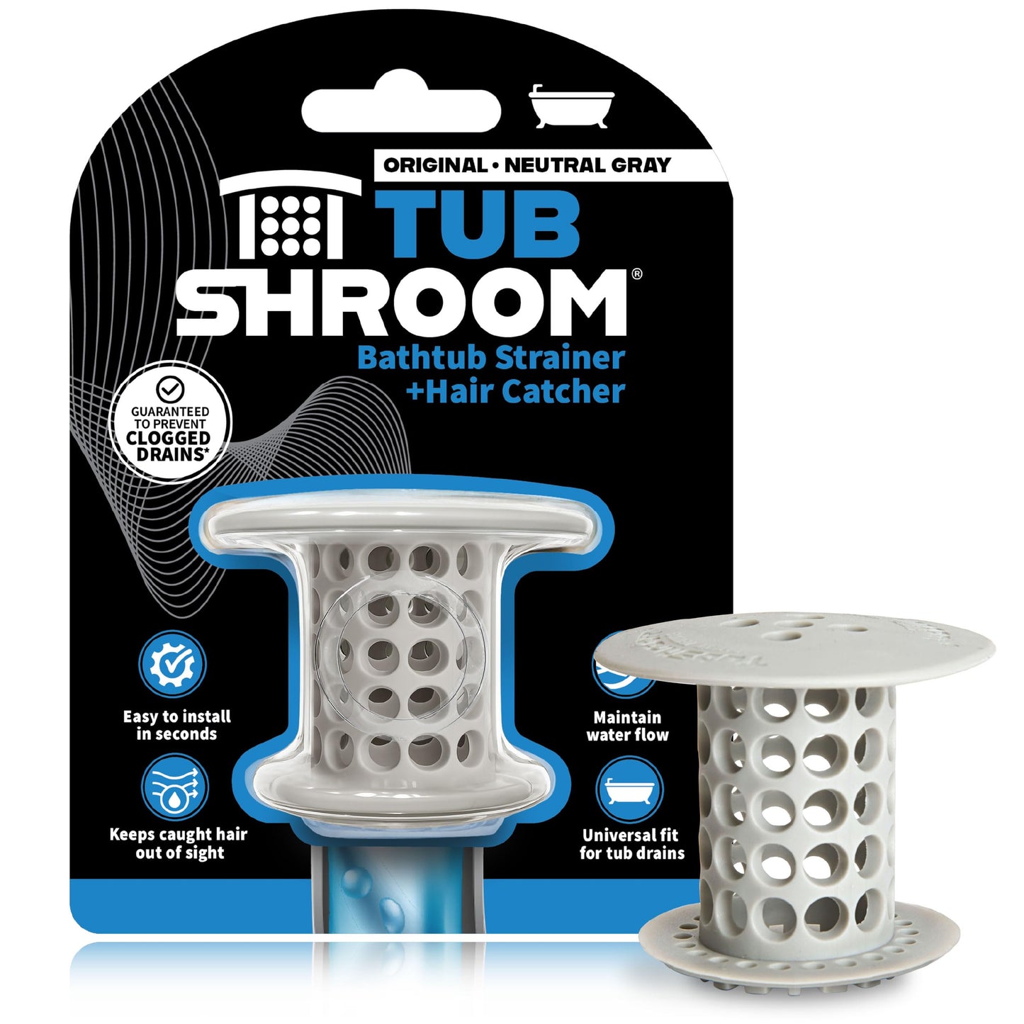 TubShroom Tub Hair Catcher Drain Protector, Fits 1.5 inch-1.75 inch, Gray 🍁 All In One Marketplace Canada