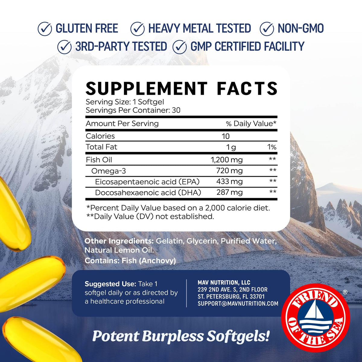 Triple Strength Omega 3 Fish Oil 1200 mg | EPA & DHA | Wild Caught, Sustainably Sourced Omega-3 Fatty Acids | Premium Burpless Fish Oil Supplements | Clean Label Certified, Third-Party Tested | 30 Ct 🍁 All In One Marketplace Canada