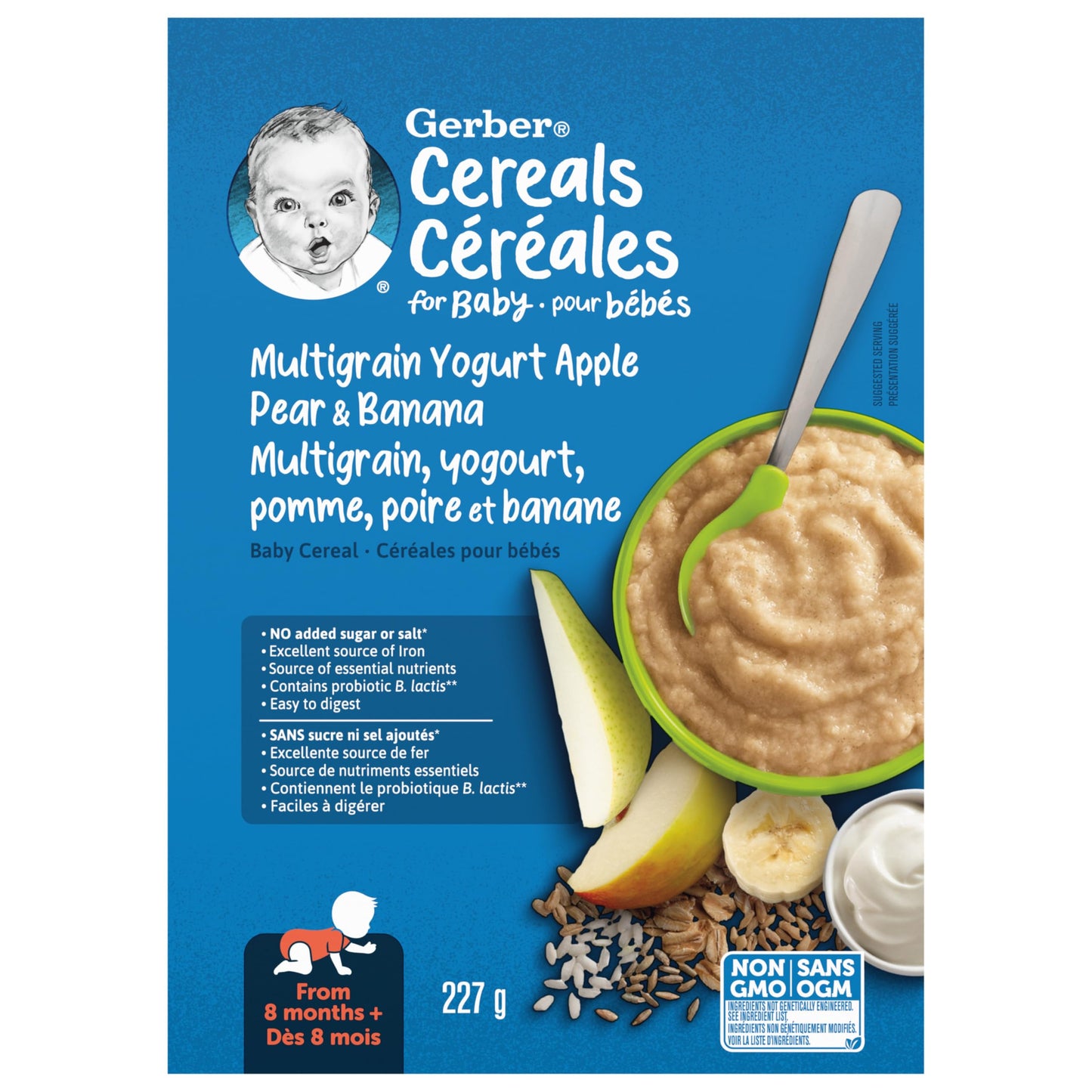 GERBER Cereal Wheat with Yogourt & Apple Pear Banana, Cereal, 8+ Months, 227 g, 6 Pack - Packaging May Vary 🍁 All In One Marketplace Canada