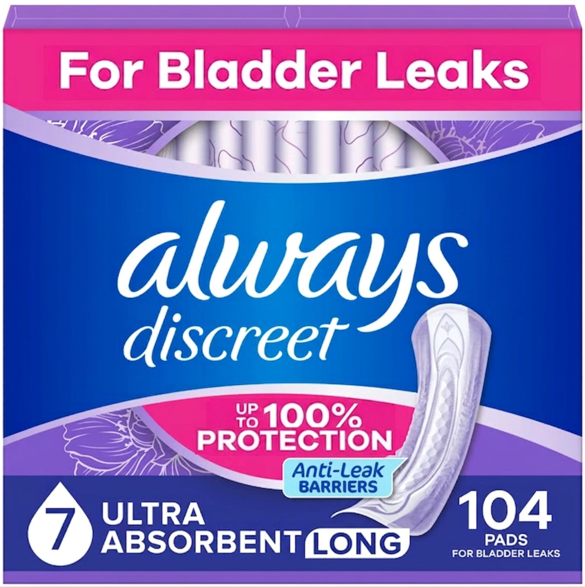 Always Discreet Adult Incontinence Pads for Women, Ultra Absorbency, Long Length, Postpartum Pads, 104 Count 🍁 All In One Marketplace Canada