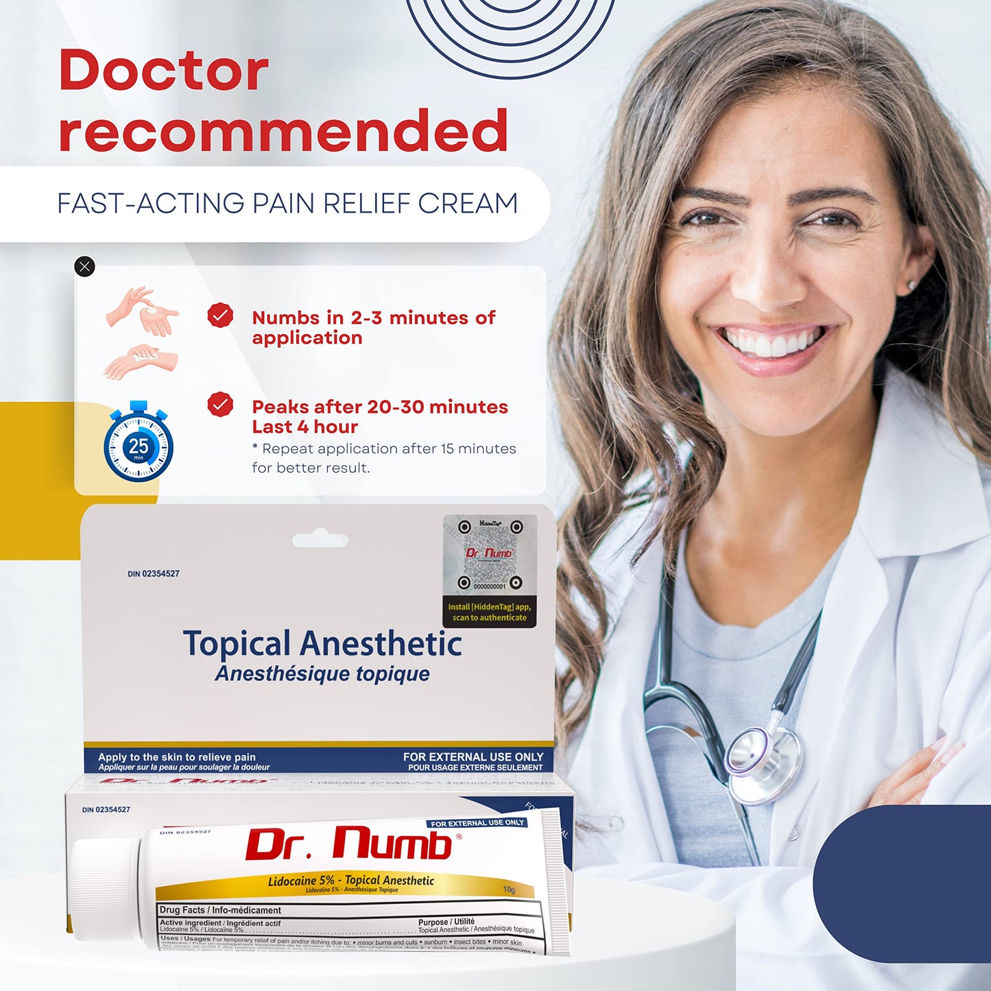 Dr. Numb Tattoo Numbing Cream 5% Lidocaine Topical Anesthetic Fast-Acting Pain Relief Cream for Tattoos, Piercing, Microblading, Microneedling, Waxing - Hemorrhoid Relief - 10 g 🍁 All In One Marketplace Canada