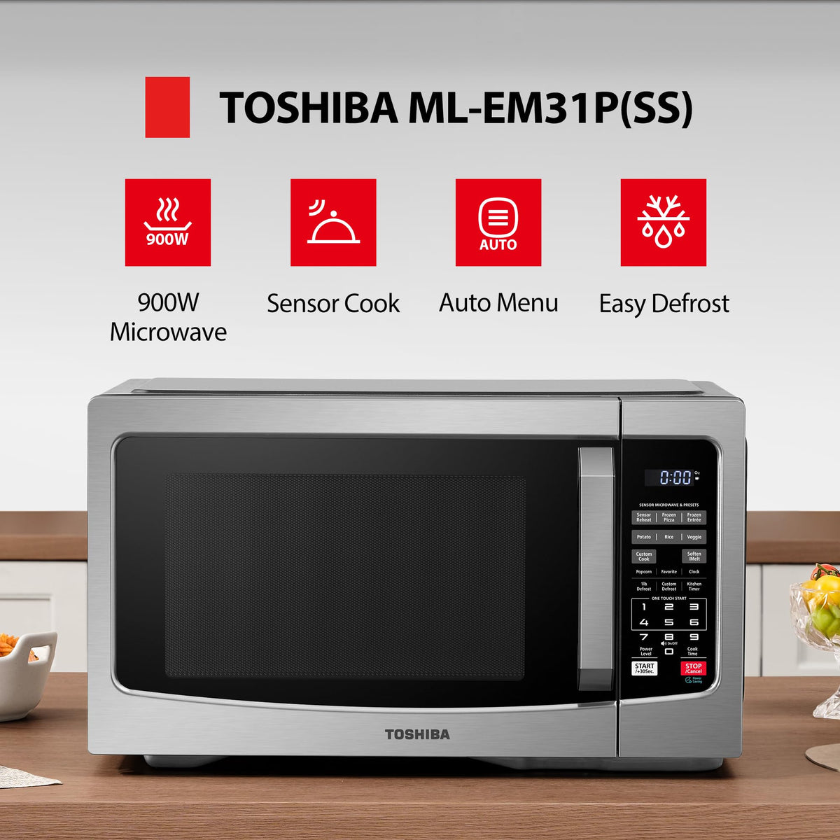 TOSHIBA ML-EM31P(SS)/CA Microwave Oven with Smart Sensor, Easy Clean Interior, ECO Mode, and Sound On/Off, 1.2 Cu. ft, Stainless Steel 🍁 All In One Marketplace Canada
