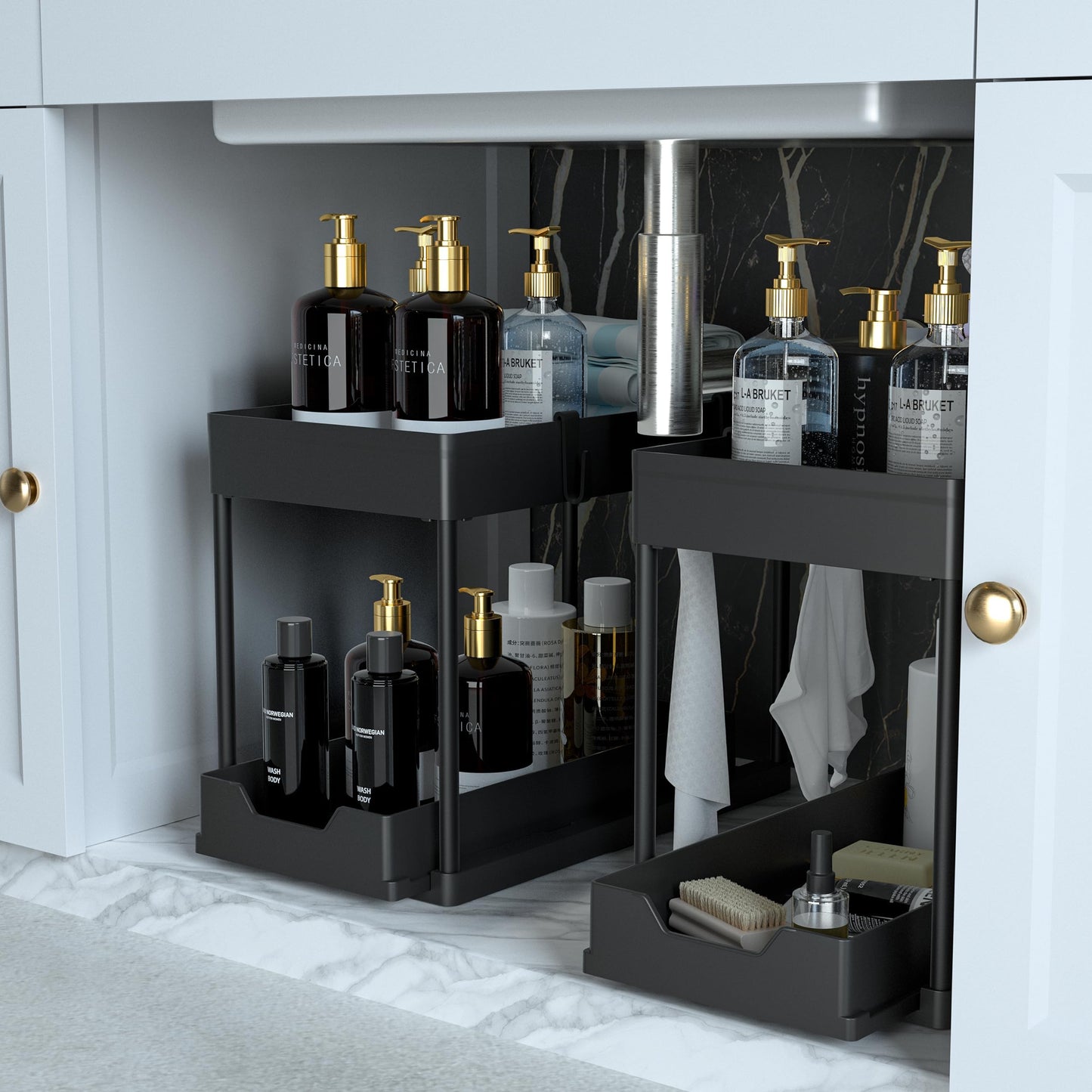 2-PACK Under Sink Organizers and Storage with Sliding Drawer, 2-Tier Bathroom Under Sink Shelf Rack,Multi-Functional Cabinet Storage Space Saver For Kitchen/Bathroom/Bedroom/Office. 🍁 All In One Marketplace Canada