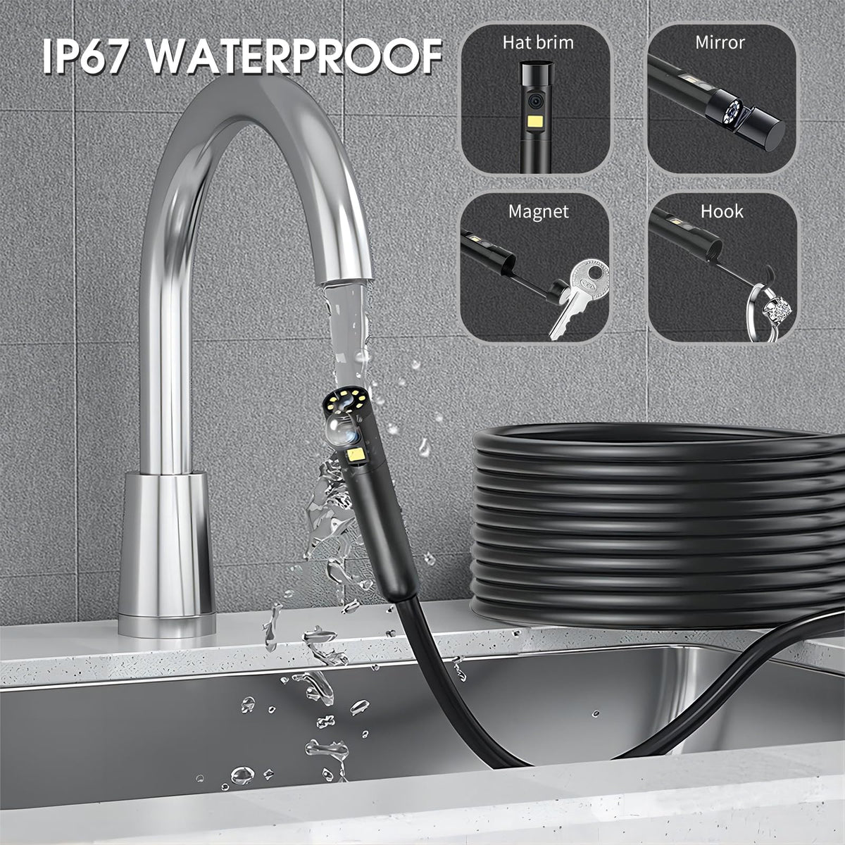 Dual Lens Endoscope Camera with Light, DPduct 1920P HD Borescope Inspection with 8+1 Lights, 7.9mm IP67 Waterproof 16.4ft Semi-Rigid Cable Snake Camera for Android and iOS,iPhone,iPad 🍁 All In One Marketplace Canada