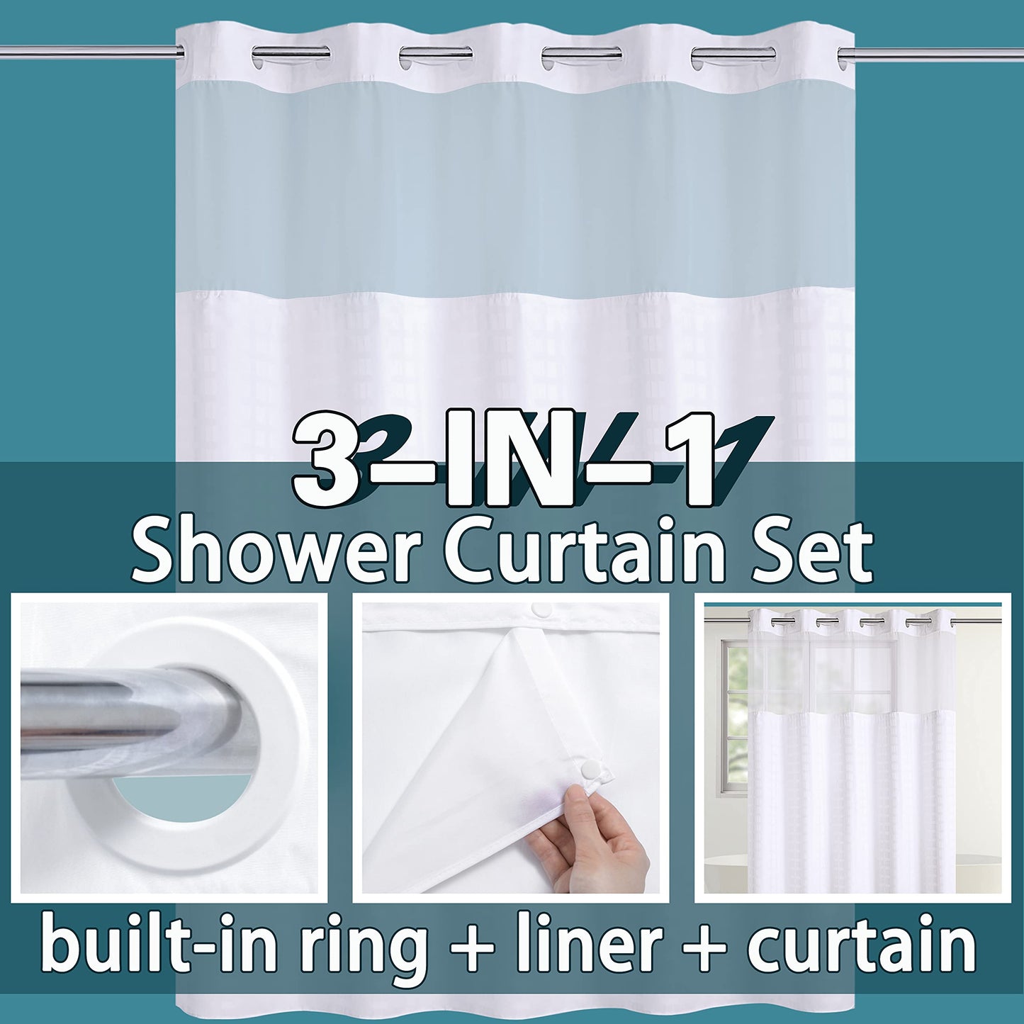 Conbo Mio Hotel Style Fabric Shower Curtain with Snap in Liner for Bathroom Machine Washable Waterproof Repellent Shower Curtain (Check-White, 71" W x 74" H) 🍁 All In One Marketplace Canada