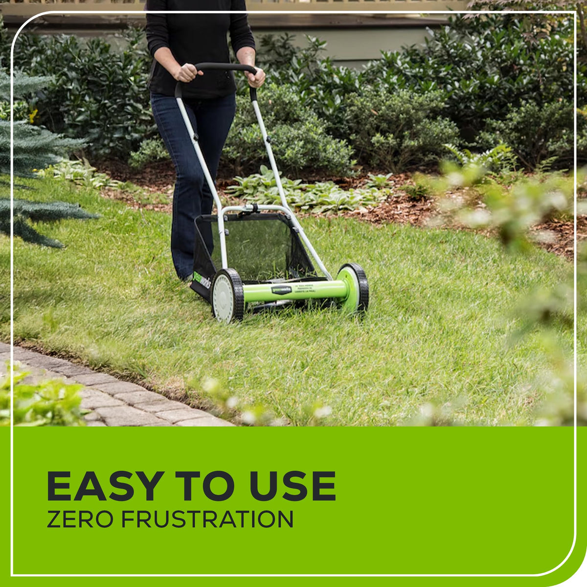 Greenworks 16-Inch Reel Lawn Mower with Grass Catcher 25052,Black/Green, 47" D x 22" W x 29.75" H 🍁 All In One Marketplace Canada
