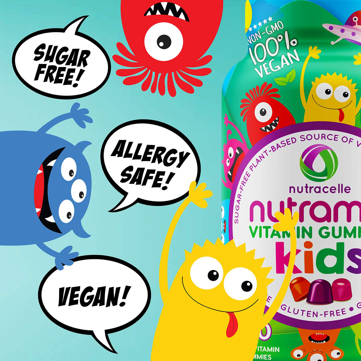CANADIAN NUTRAMIN Children's Daily Vegan Multivitamin Gummies Vitamin C, D2 & Zinc for Immunity, Plant-Based, Sugar-Free, Nut-Free, Gluten-Free with Biotin, Vitamin A, B, B6, B12 +More 90 Ct (45 Day Supply) 🍁 All In One Marketplace Canada