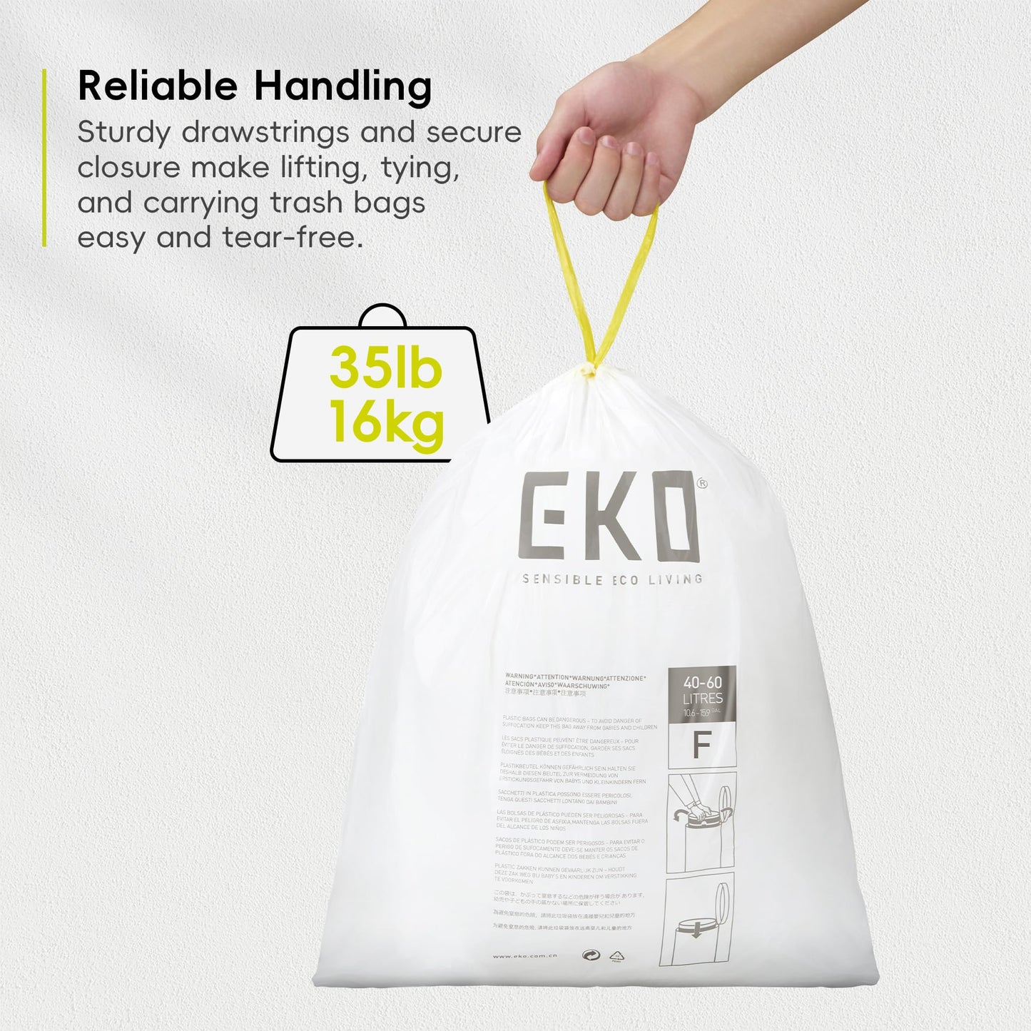 EKO Extra Strong 13 Gallon Large Drawstring Trash Bags, Heavy-Duty Garbage Bags for Kitchen & Household Use (50L), Leak-Resistant, 110 Count, Code F 🍁 All In One Marketplace Canada