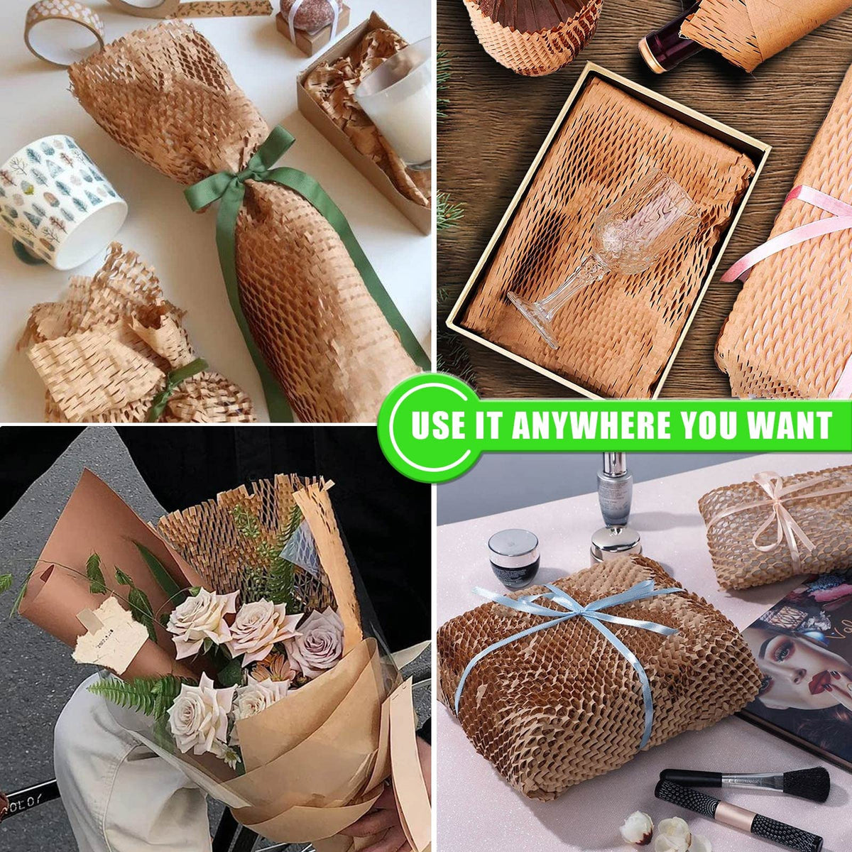 Honeycomb Packing Paper, MINHAO 15"x230' Eco Friendly Packing Paper for Moving Recyclable Honeycomb Paper Moving Supplies Bubble Wrapping Protective Roll, With 36 Fragile Sticker Labels 🍁 All In One Marketplace Canada