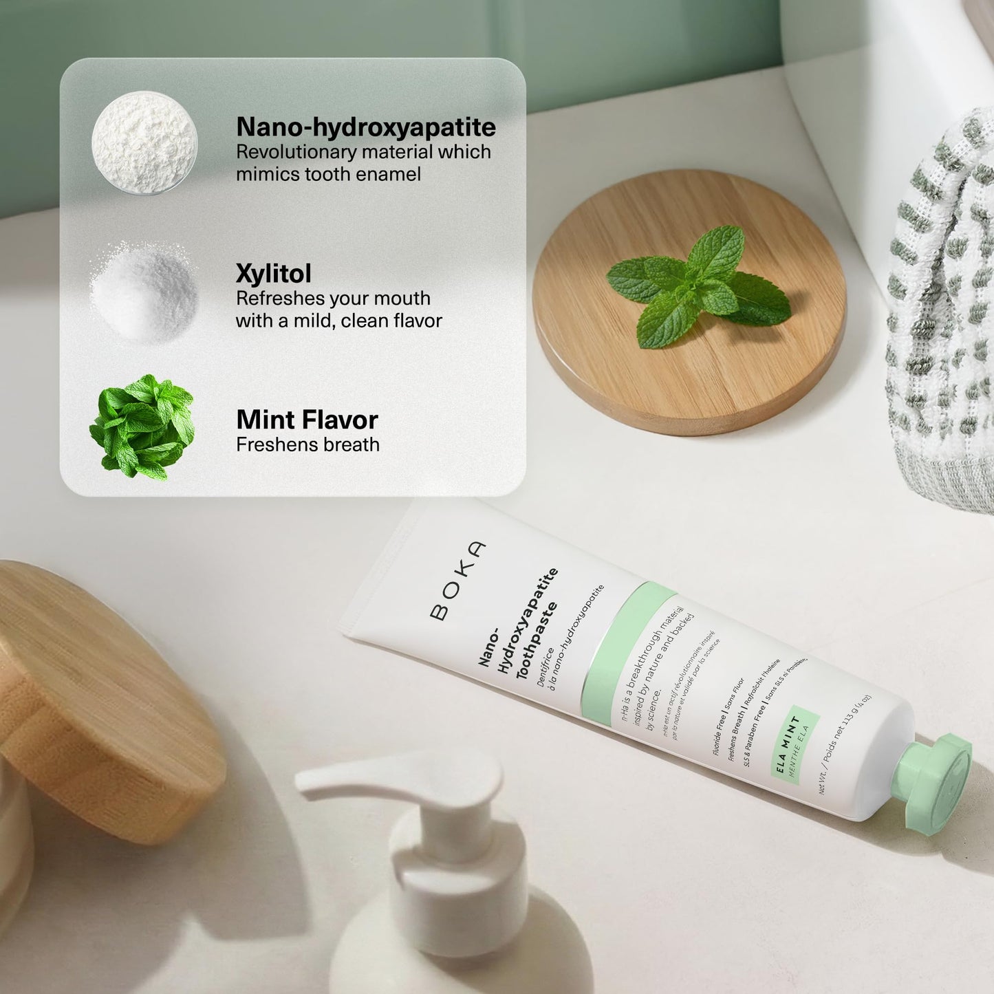 Boka Fluoride Free Toothpaste, Nano Hydroxyapatite Toothpaste, Appropriate for Sensitive Teeth - for Adult Oral Care - Ela Mint Flavor, 4 Fl Oz (113g) 1Pk 🍁 All In One Marketplace Canada