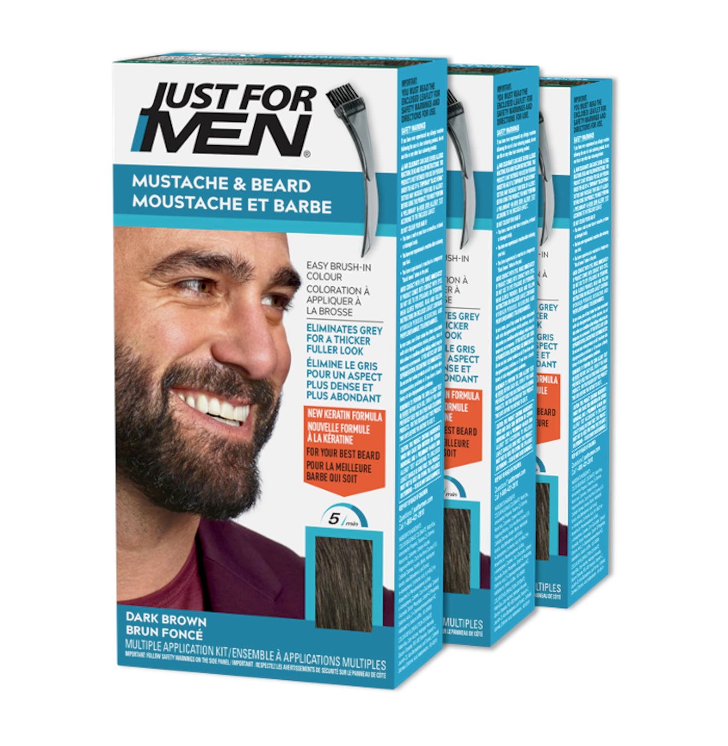 Just For Men Mustache & Beard, Beard Dye for Men with Brush Included for Easy Application, With Biotin Aloe and Coconut Oil for Healthy Facial Hair, Dark Brown, M-45 (3 Count) 🍁 All In One Marketplace Canada