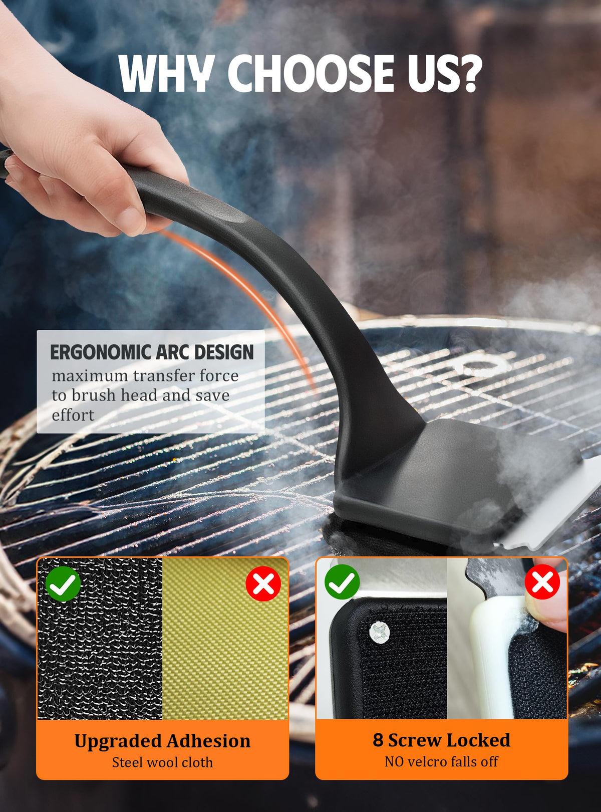 MEKER Grill Brush Bristle Free, Grill Cleaner Brush with 5 BBQ Replacement Head for Cast Iron, Stainless Steel Grates, Safe Grill Scraper Outdoor BBQ Grill, Black 🍁 All In One Marketplace Canada