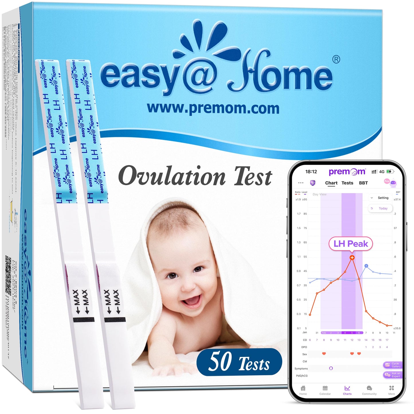 Easy@Home Ovulation Test Strips: 50 Counts LH Test for Women - at Home Surge Detection | Bulk Fertility Predictor Kits (Blue) 🍁 All In One Marketplace Canada