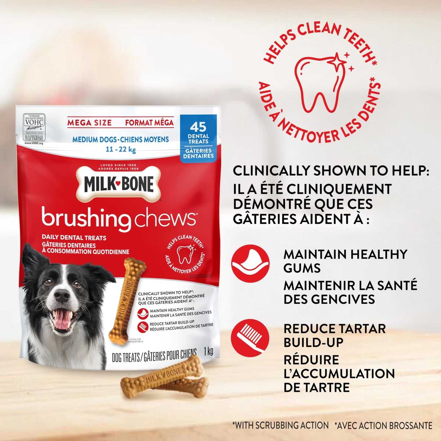 Milk-Bone Brushing Chews Dental Dog Treats, Chicken Flavour Dental Chew, Helps Clean Teeth and Reduce Bad Breath, For Medium Dogs, 45 Treats (Pack of 1) 🍁 All In One Marketplace Canada