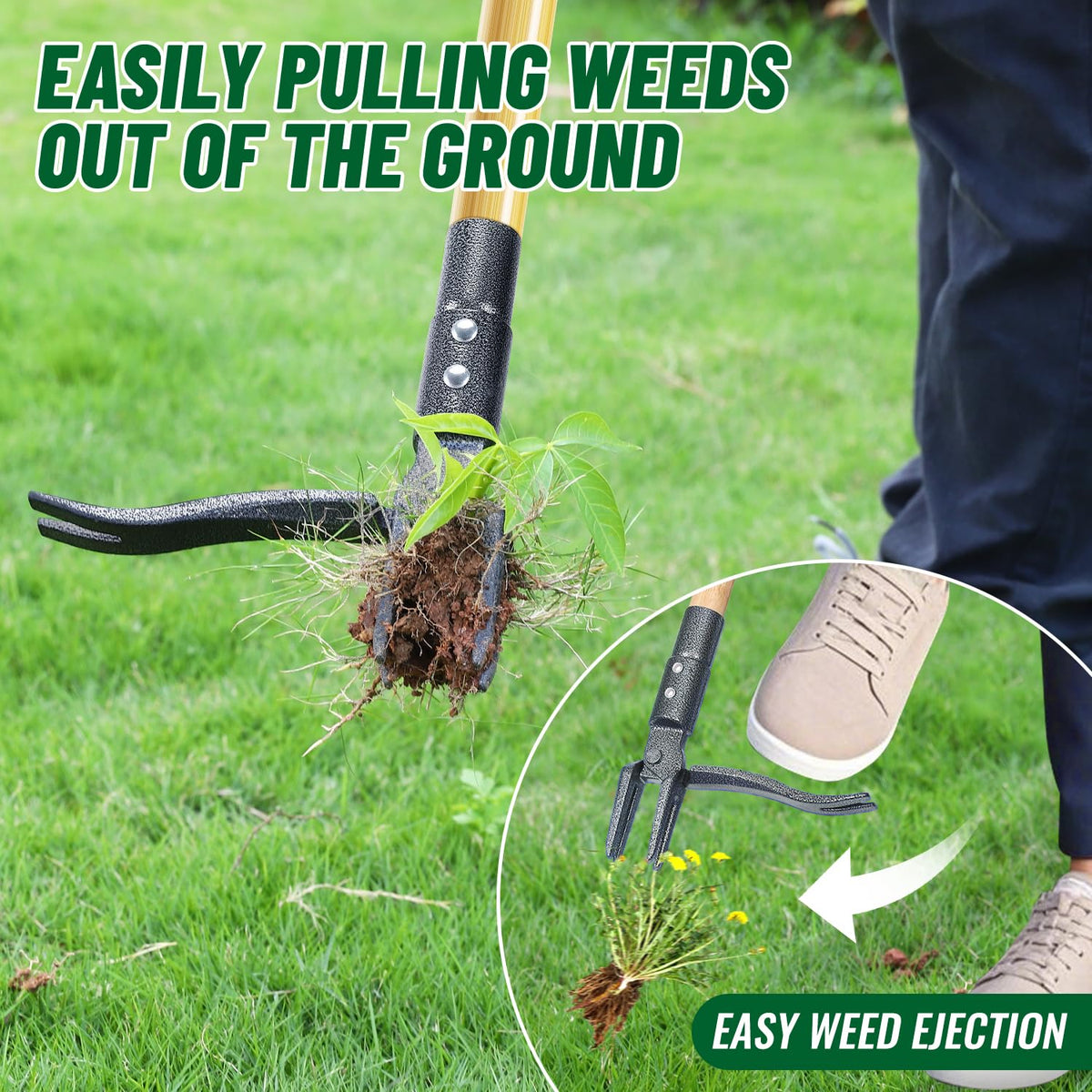 ORMALLA Weed Puller, 43.7in Long Handle Weed Remover, Dandelion Removal Tool, Natural Bamboo Handle and 4 Claws, Stand Up Garden Weed Root Remover, Pet Friendly (43.7in) 🍁 All In One Marketplace Canada