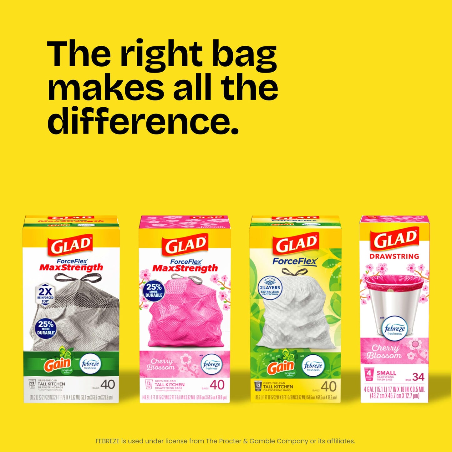 Glad Tall Kitchen Drawstring Trash Bags - OdorShield 13 Gallon Grey Trash Bag, Febreze Fresh Clean - 80 Count 🍁 All In One Marketplace Canada