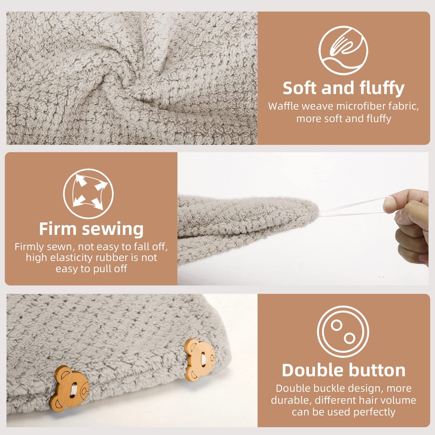 CZZXI 3 PCS Microfiber Hair Towel, Hair Wraps for Women Wet Hair, Fast Drying Hair Turban, Anti Frizz Head Towels Wrap for Curly Hair (Beige, Khaki, Grey) 🍁 All In One Marketplace Canada
