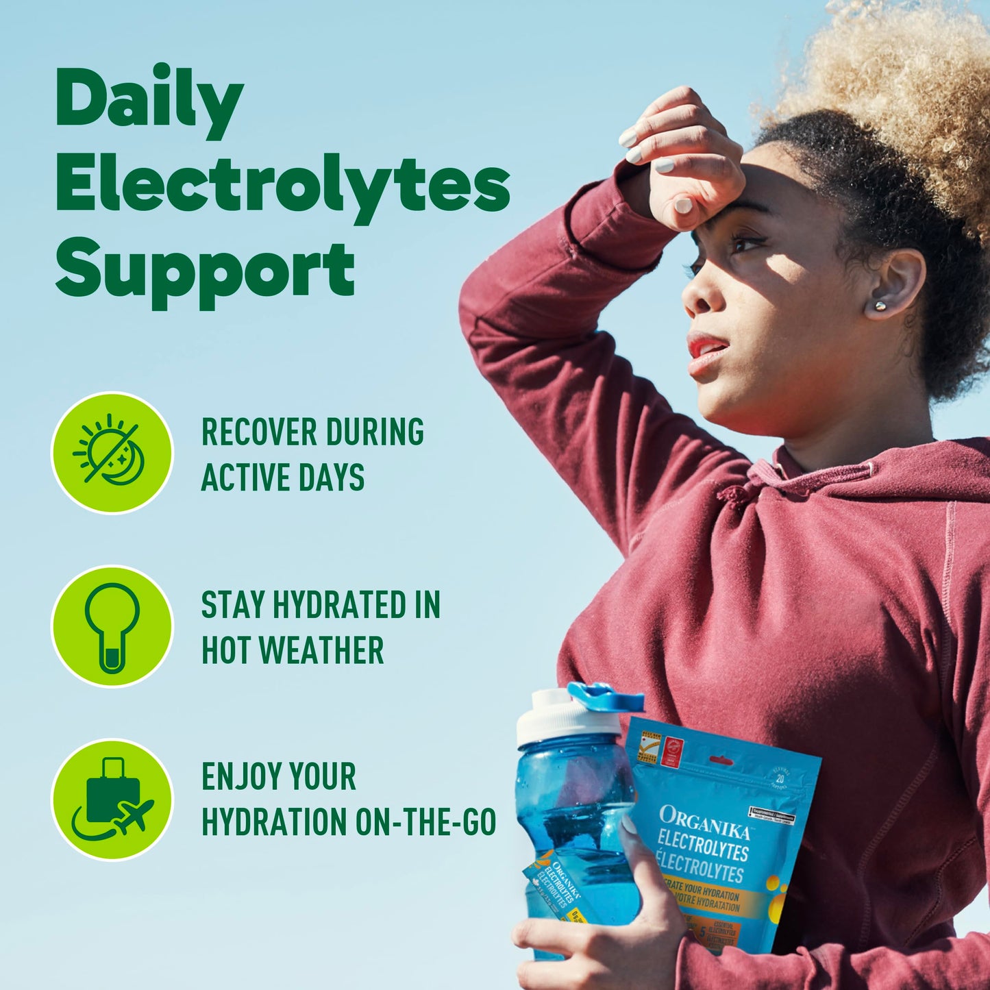 Organika Canadian-Made Electrolytes Powder with Vitamin C & Prebiotic Fibre - Sugar-Free Hydration Drink Mix - Pineapple Passionfruit - 20 Single-Serve Sachets x 3.5g 🍁 All In One Marketplace Canada