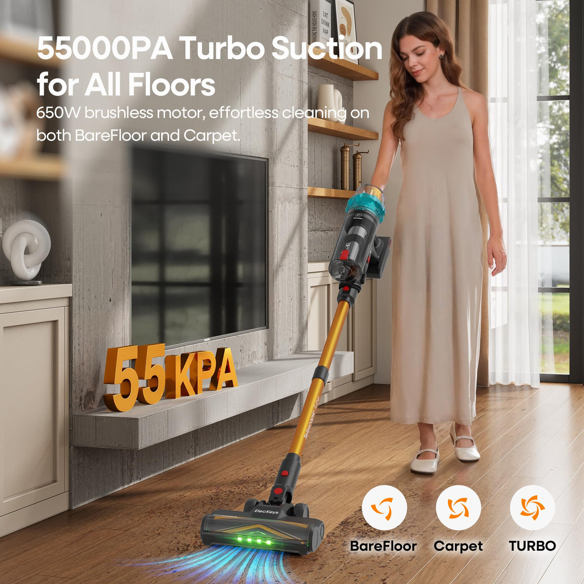 ElecKeys Cordless Vacuum Cleaners, 650W 55KPA Vacuum Cleaners with 70 Mins Runtime, LED Display, Anti-Tangle, Powerful Cordless Stick Vacuum for Home, Pet Hair, Hard Floors, Carpet 🍁 All In One Marketplace Canada