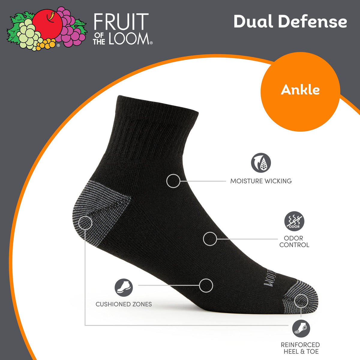 Fruit of the Loom mens 12 Pair Pack Dual Defense Cushioned Casual Sock, Black, 6-12 🍁 All In One Marketplace Canada