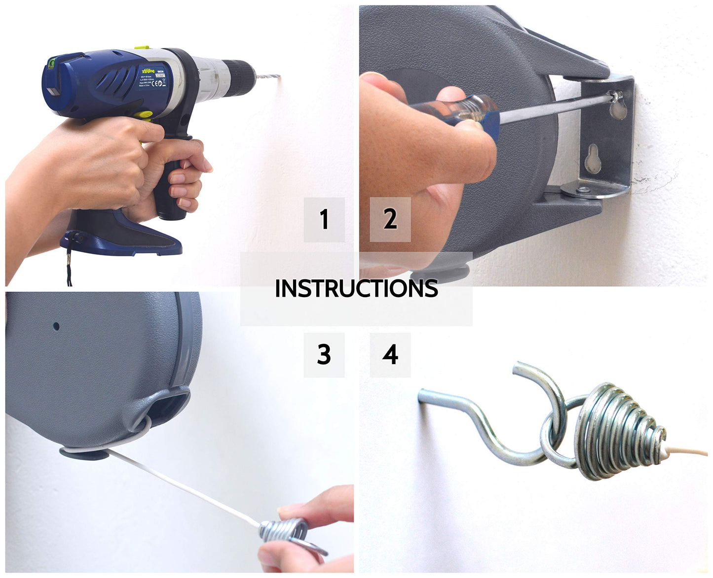 Retractable Clothesline - Portable Heavy Duty Indoor and Outdoor Washing Line - 45 Feet PVC Retracting Clothes Line with Wall Mount Hang The Wet Dry Clothing Laundry - Easy Installation (Grey) 🍁 All In One Marketplace Canada
