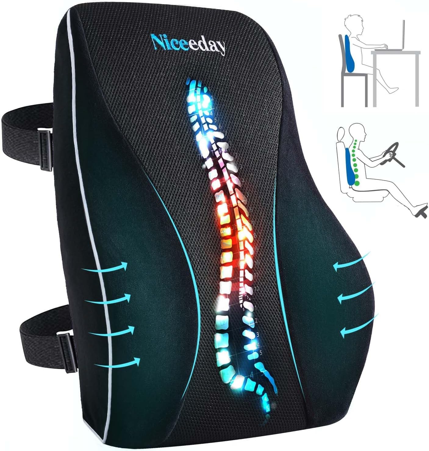 Lumbar Support Pillow for Office Chair Car Lumbar Pillow Lower Back Pain Relief Memory Foam Back Cushion with 3D Mesh Cover Gaming Chair Back Pillow Ergonomic Back Rest for Wheelchair Desk 🍁 All In One Marketplace Canada