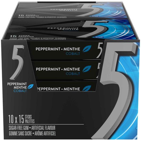 5 GUM, Peppermint-Cobalt Flavoured Sugar Free Chewing Gum, 15 Sticks, 10 Packs 🍁 All In One Marketplace Canada