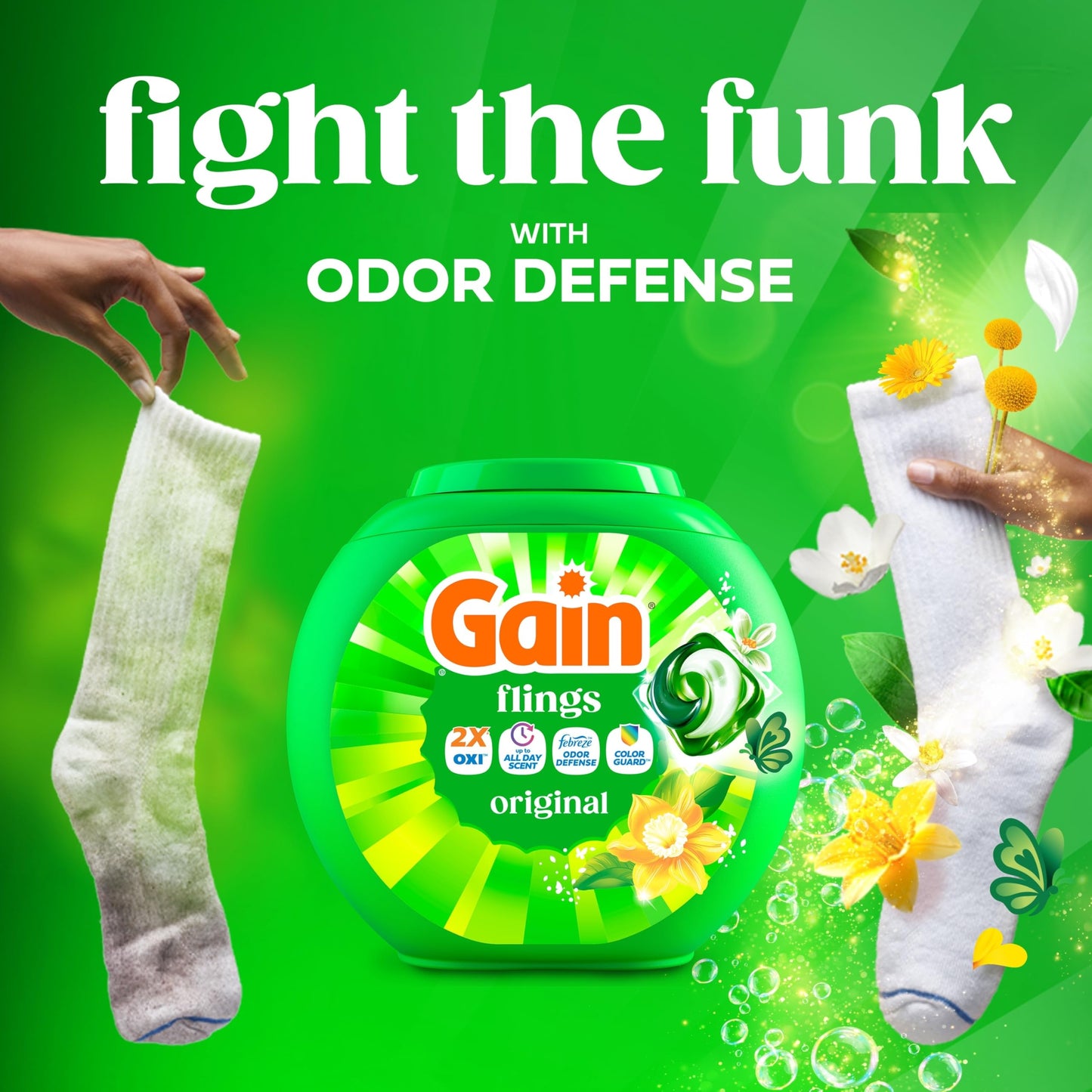 Gain Flings Laundry Detergent Pacs, 76 Count, Original Scent, with Odor Defense, concentrated laundry soap pacs 🍁 All In One Marketplace Canada