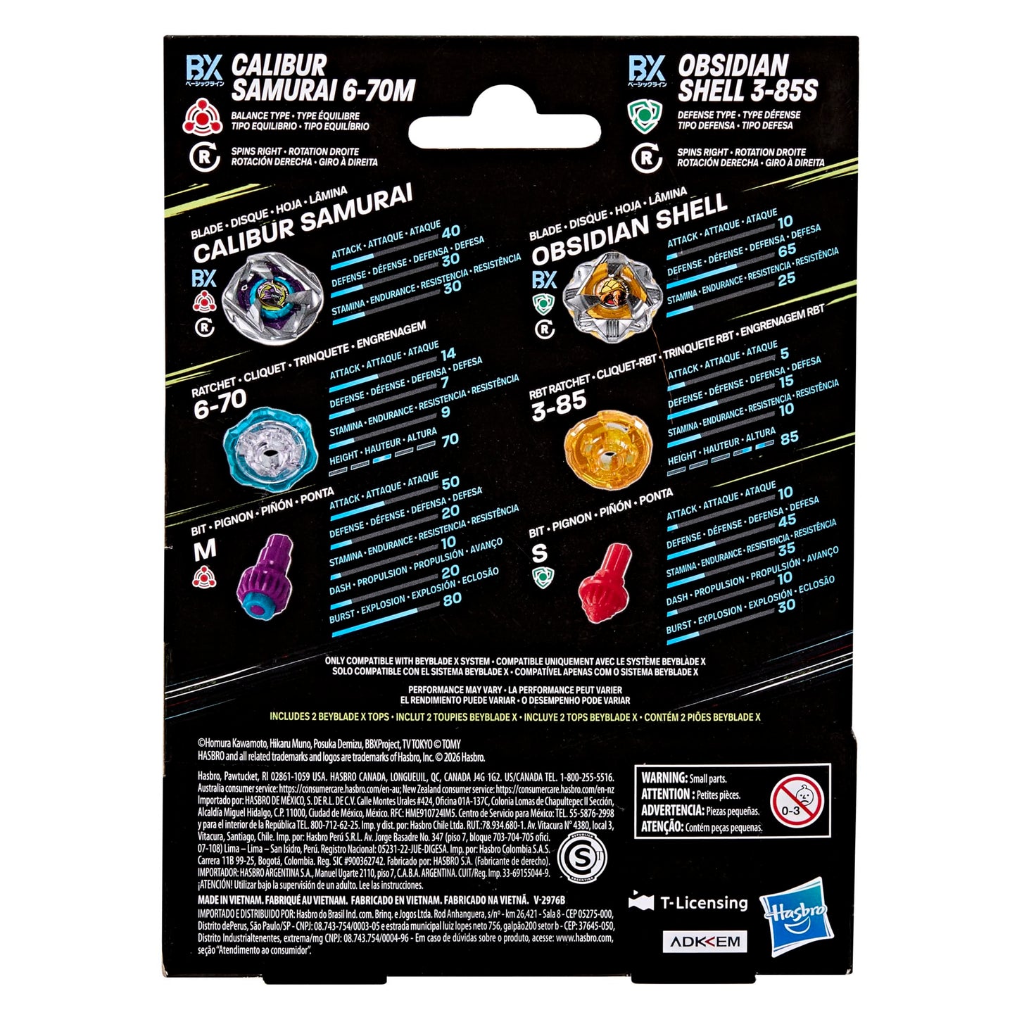 Beyblade X Calibur Samurai 6-70M BX & Obsidian Shell 3-85S BX Takara Tomy Dual Pack Set with 2 Right-Spinning Tops, Battling Tops Game Toys, Ages 8+ 🍁 All In One Marketplace Canada